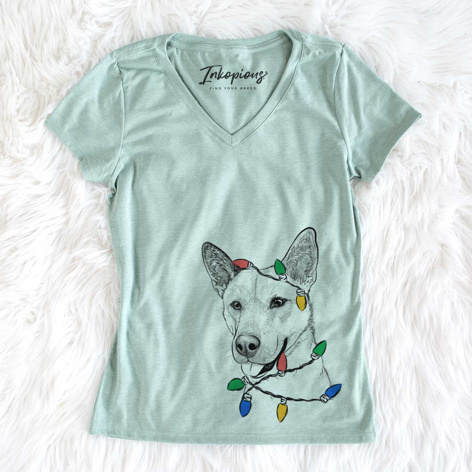 Christmas Lights Kulfi the Jindo Shiba Inu Mix - Women's V-neck Shirt