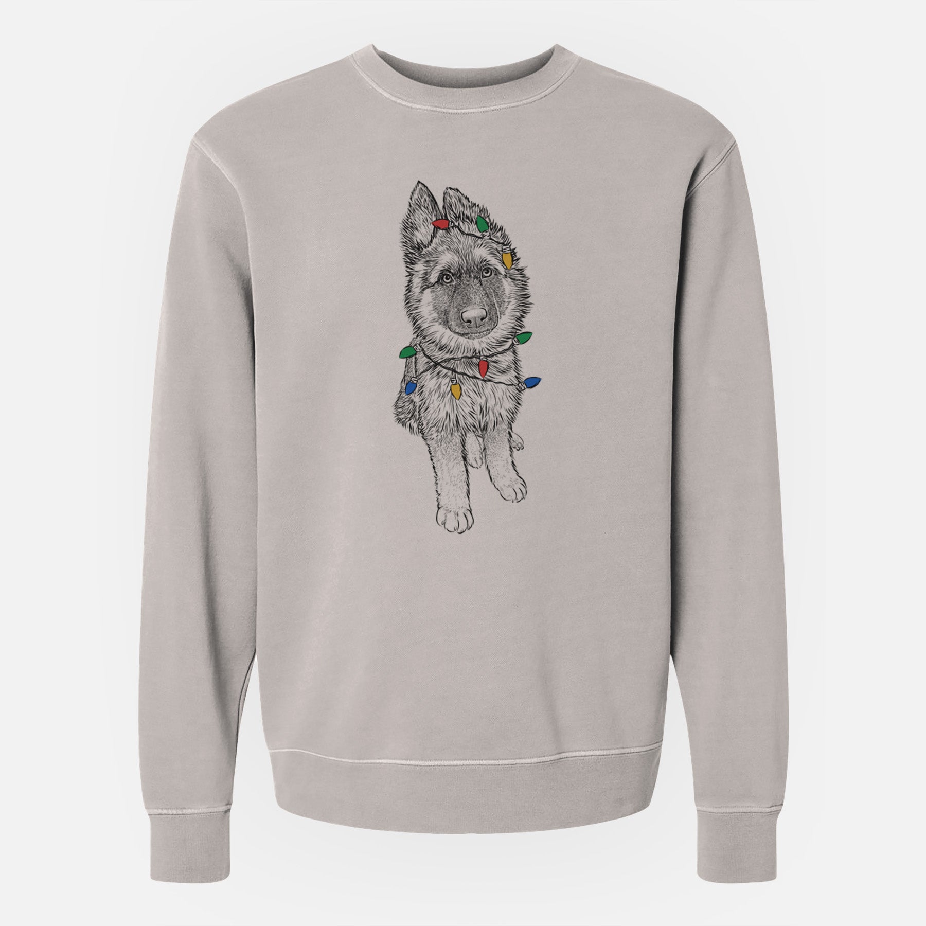 Christmas Lights Kuyo the German Shepherd - Unisex Pigment Dyed Crew Sweatshirt