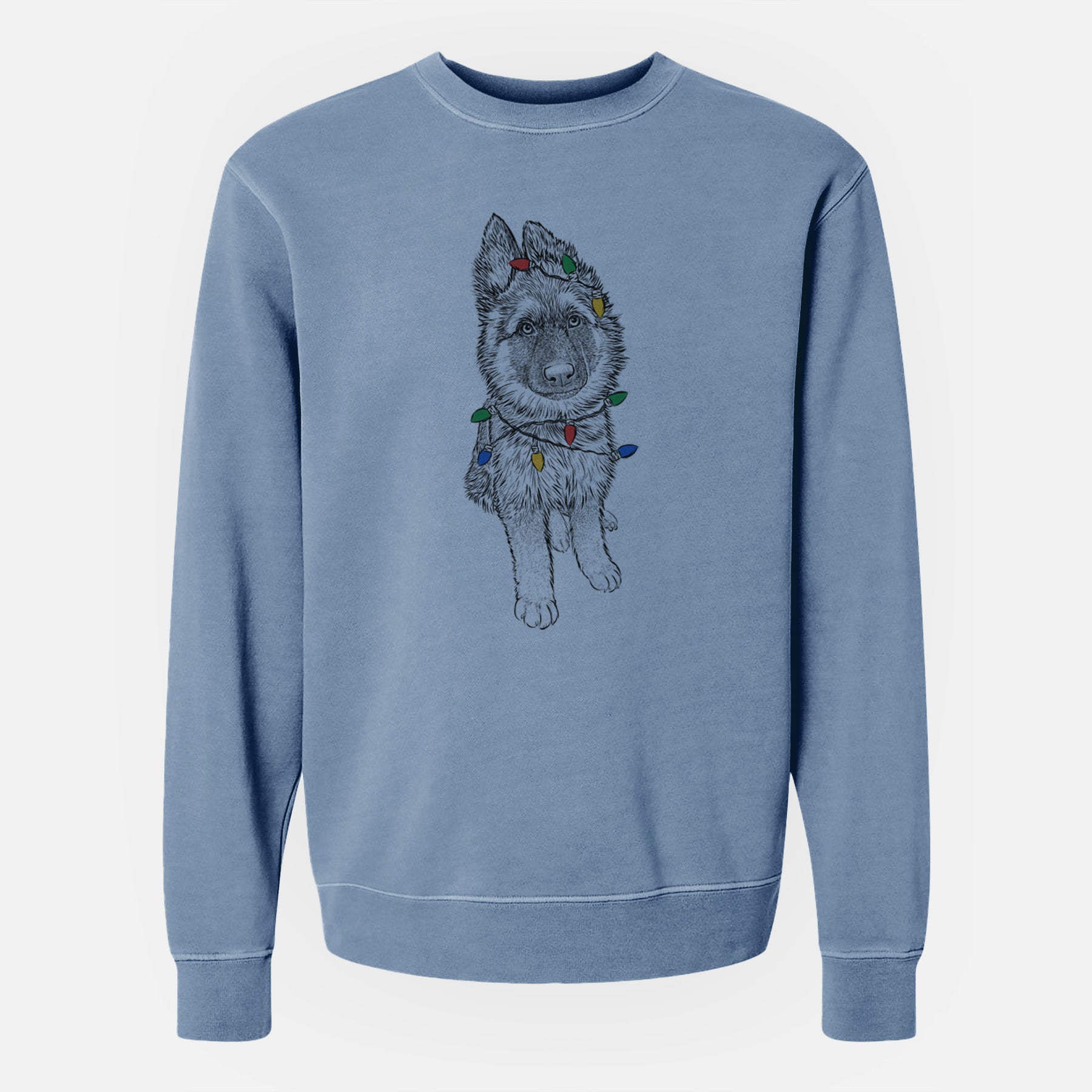 Christmas Lights Kuyo the German Shepherd - Unisex Pigment Dyed Crew Sweatshirt