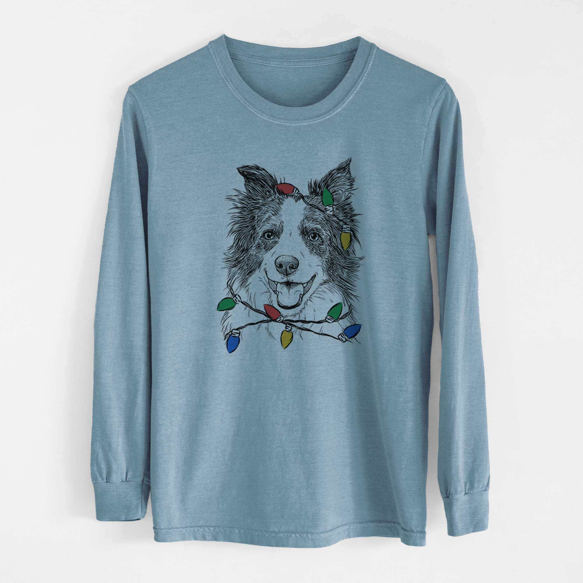 Christmas Lights Kylee the Border Collie - Heavyweight 100% Cotton Long Sleeve