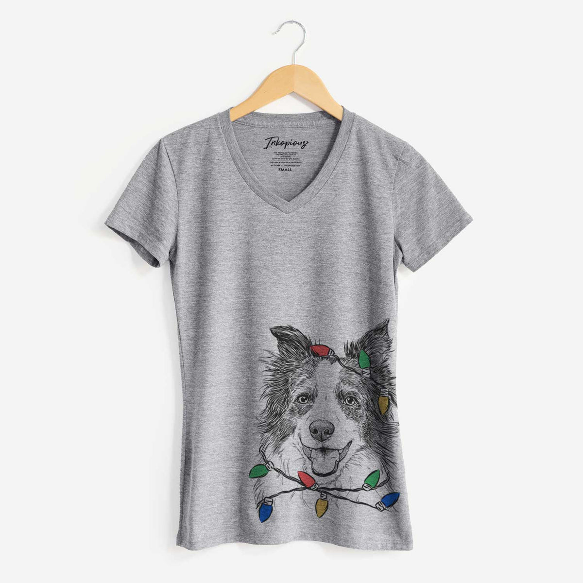Christmas Lights Kylee the Border Collie - Women's V-neck Shirt