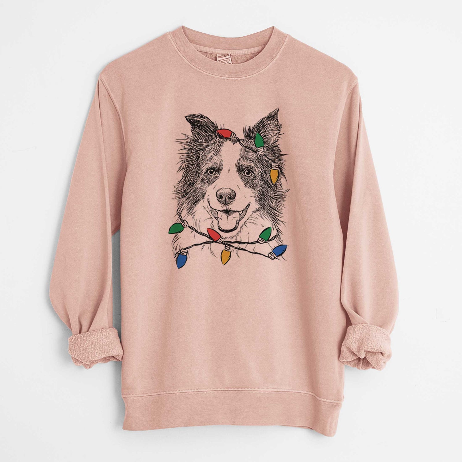 Christmas Lights Kylee the Border Collie - Unisex Pigment Dyed Crew Sweatshirt