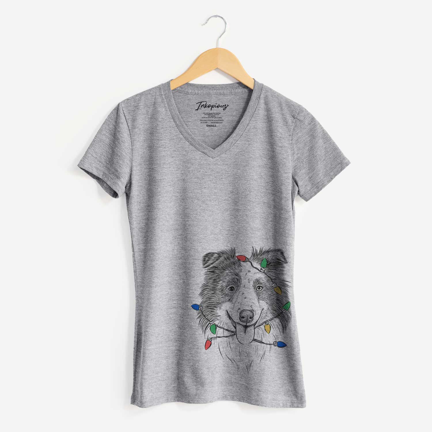 Christmas Lights Lady Bug the Border Collie - Women's V-neck Shirt