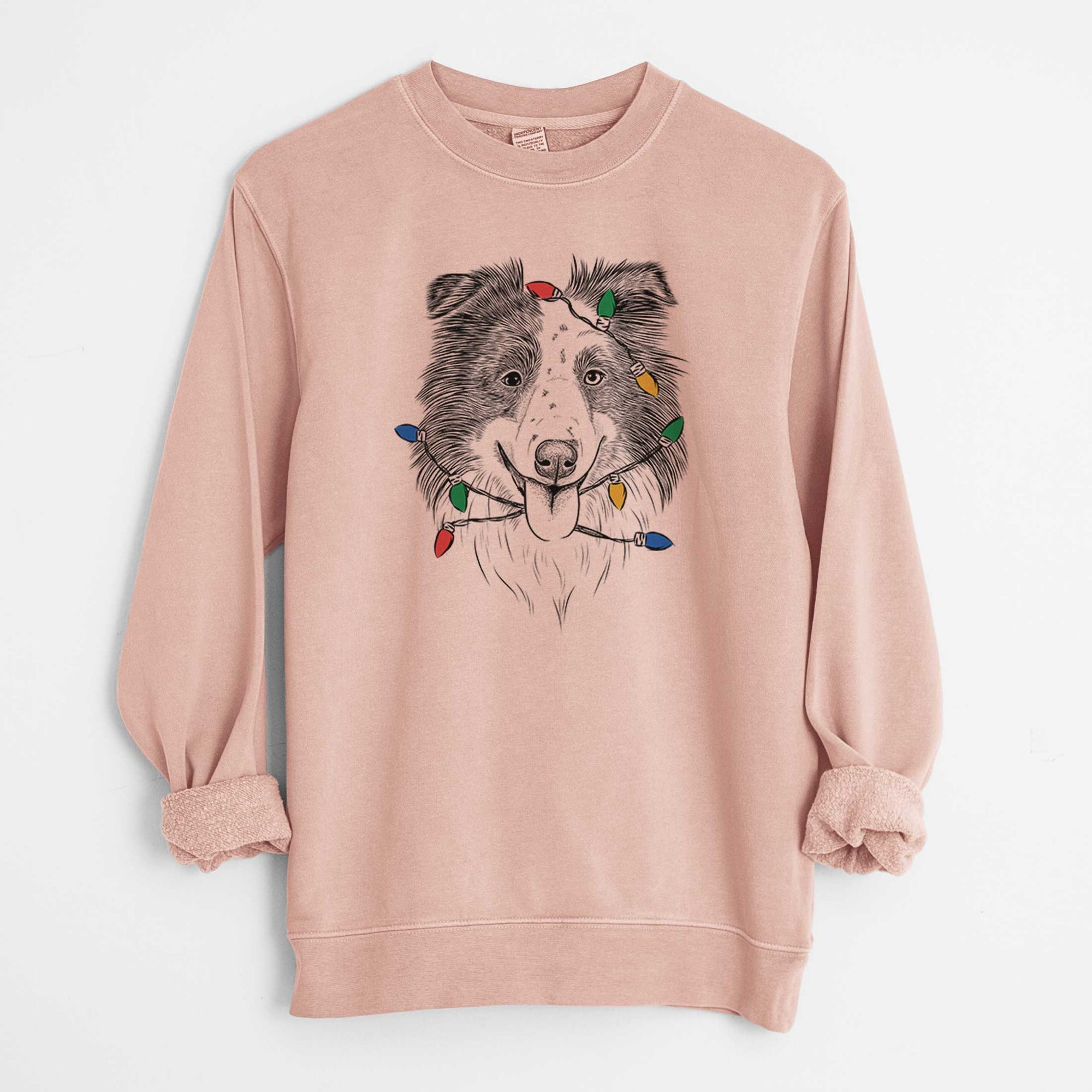 Christmas Lights Lady Bug the Border Collie - Unisex Pigment Dyed Crew Sweatshirt