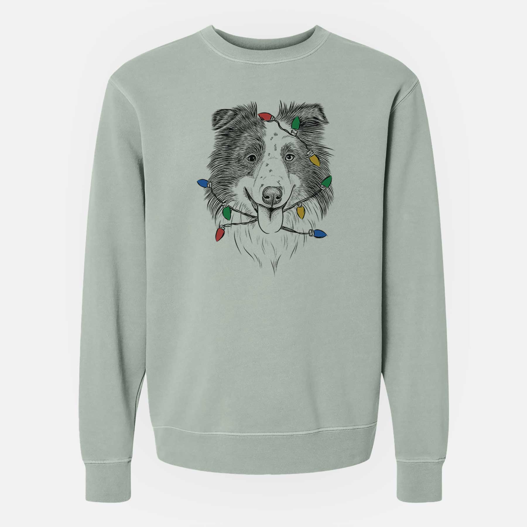 Christmas Lights Lady Bug the Border Collie - Unisex Pigment Dyed Crew Sweatshirt