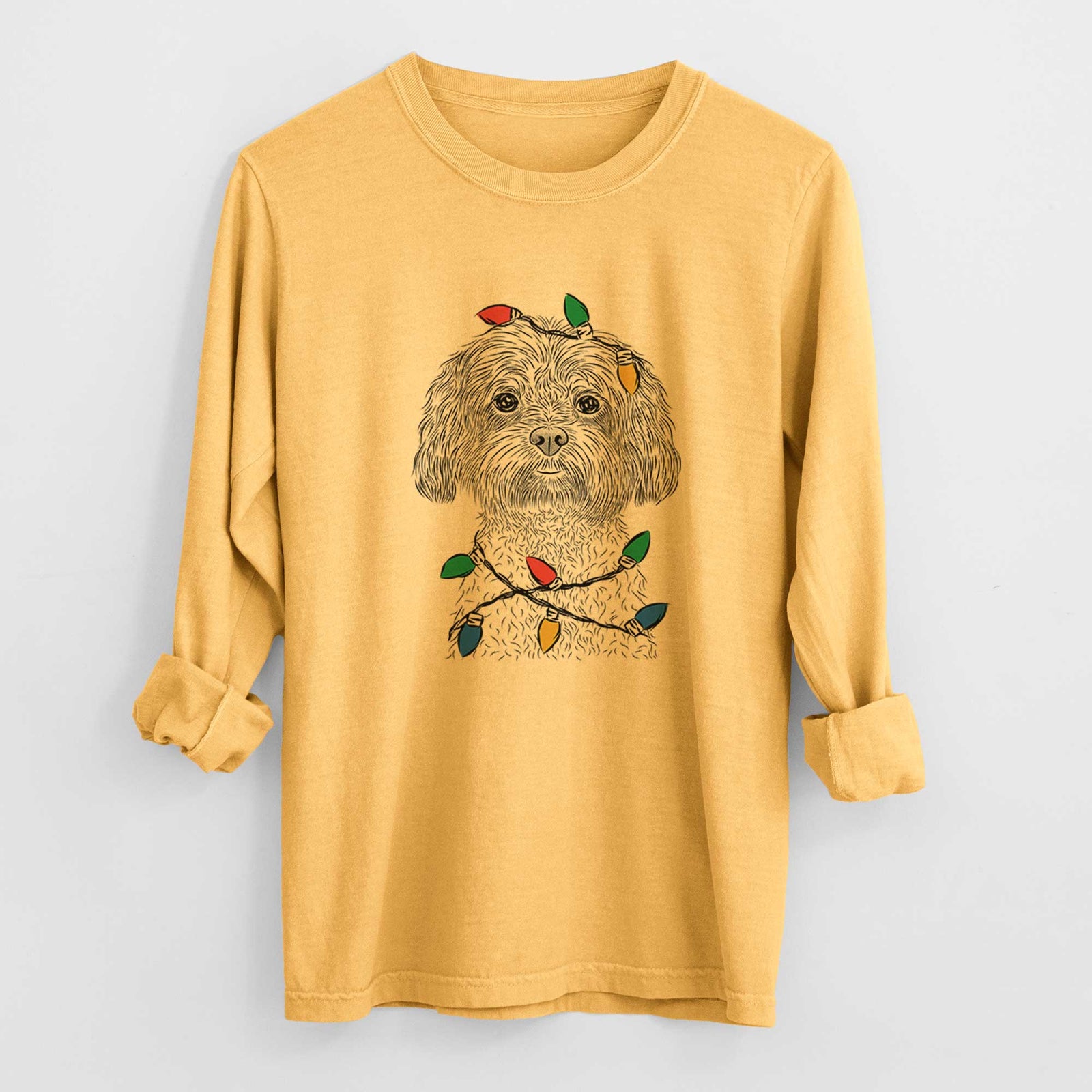 Christmas Lights Lane the Lhasa Apso - Heavyweight 100% Cotton Long Sleeve