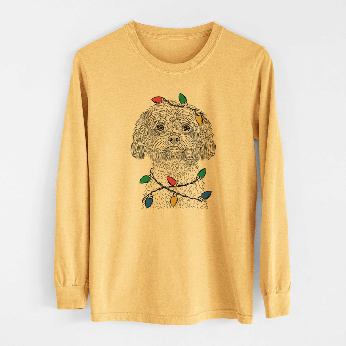 Christmas Lights Lane the Lhasa Apso - Heavyweight 100% Cotton Long Sleeve