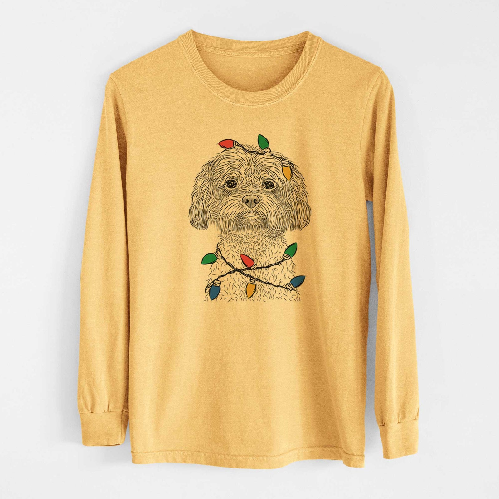 Christmas Lights Lane the Lhasa Apso - Heavyweight 100% Cotton Long Sleeve
