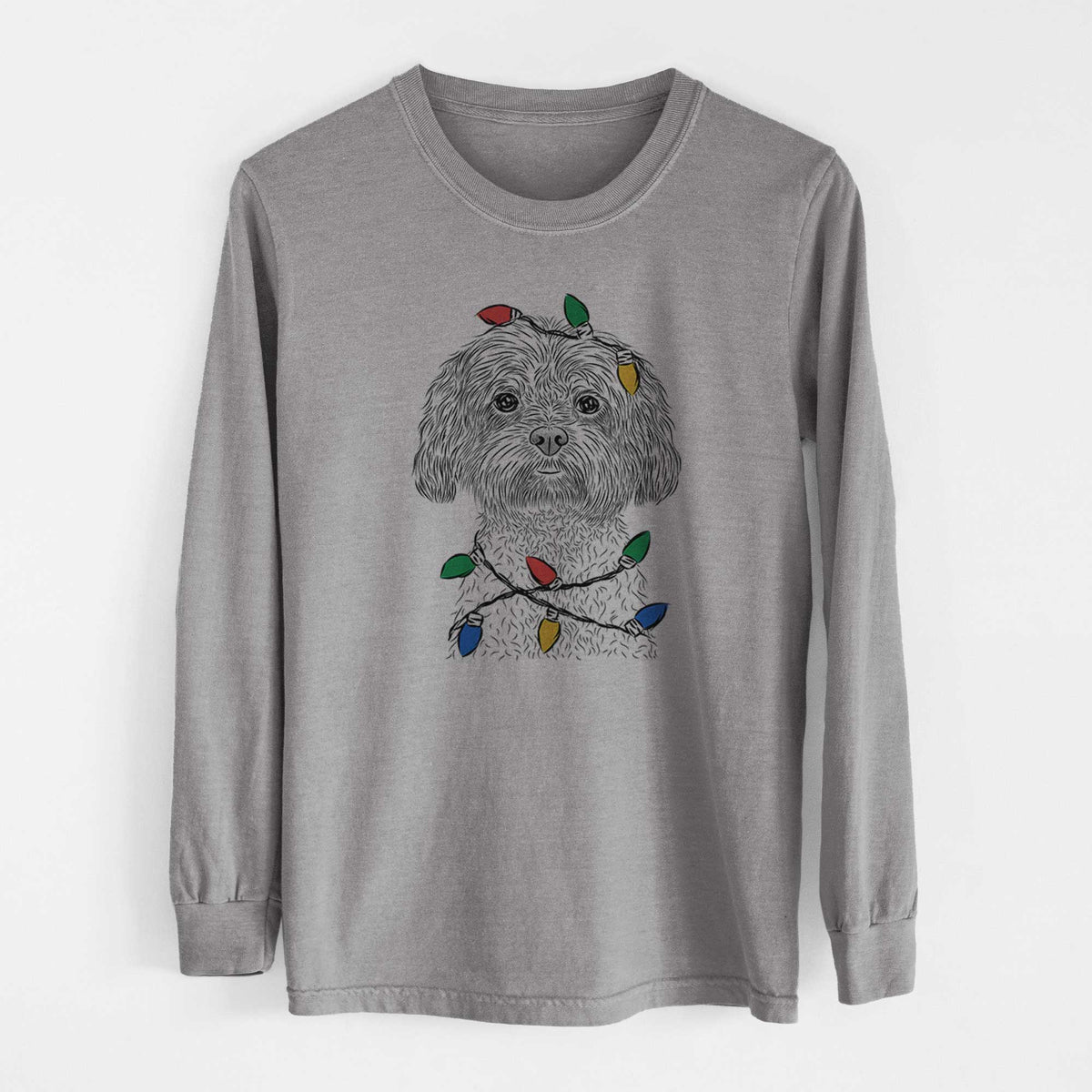 Christmas Lights Lane the Lhasa Apso - Heavyweight 100% Cotton Long Sleeve