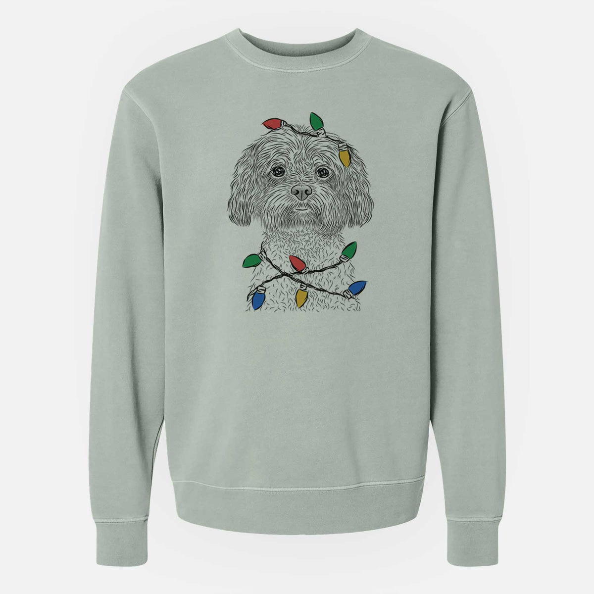 Christmas Lights Lane the Lhasa Apso - Unisex Pigment Dyed Crew Sweatshirt