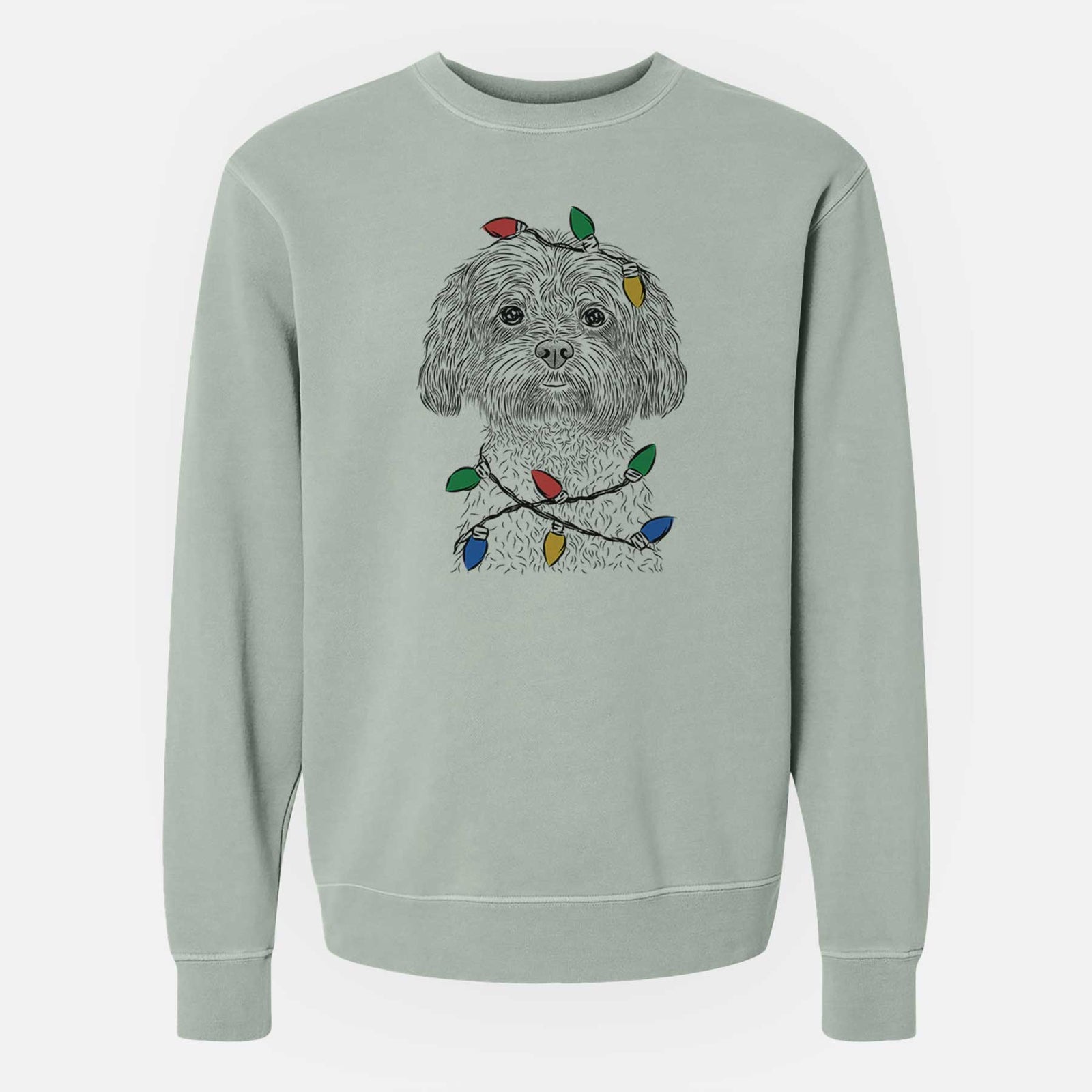 Christmas Lights Lane the Lhasa Apso - Unisex Pigment Dyed Crew Sweatshirt