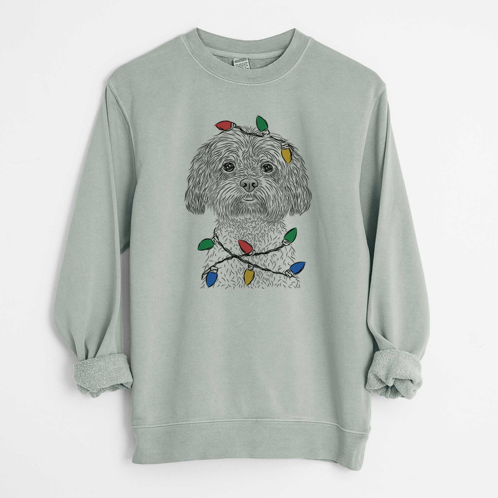Christmas Lights Lane the Lhasa Apso - Unisex Pigment Dyed Crew Sweatshirt