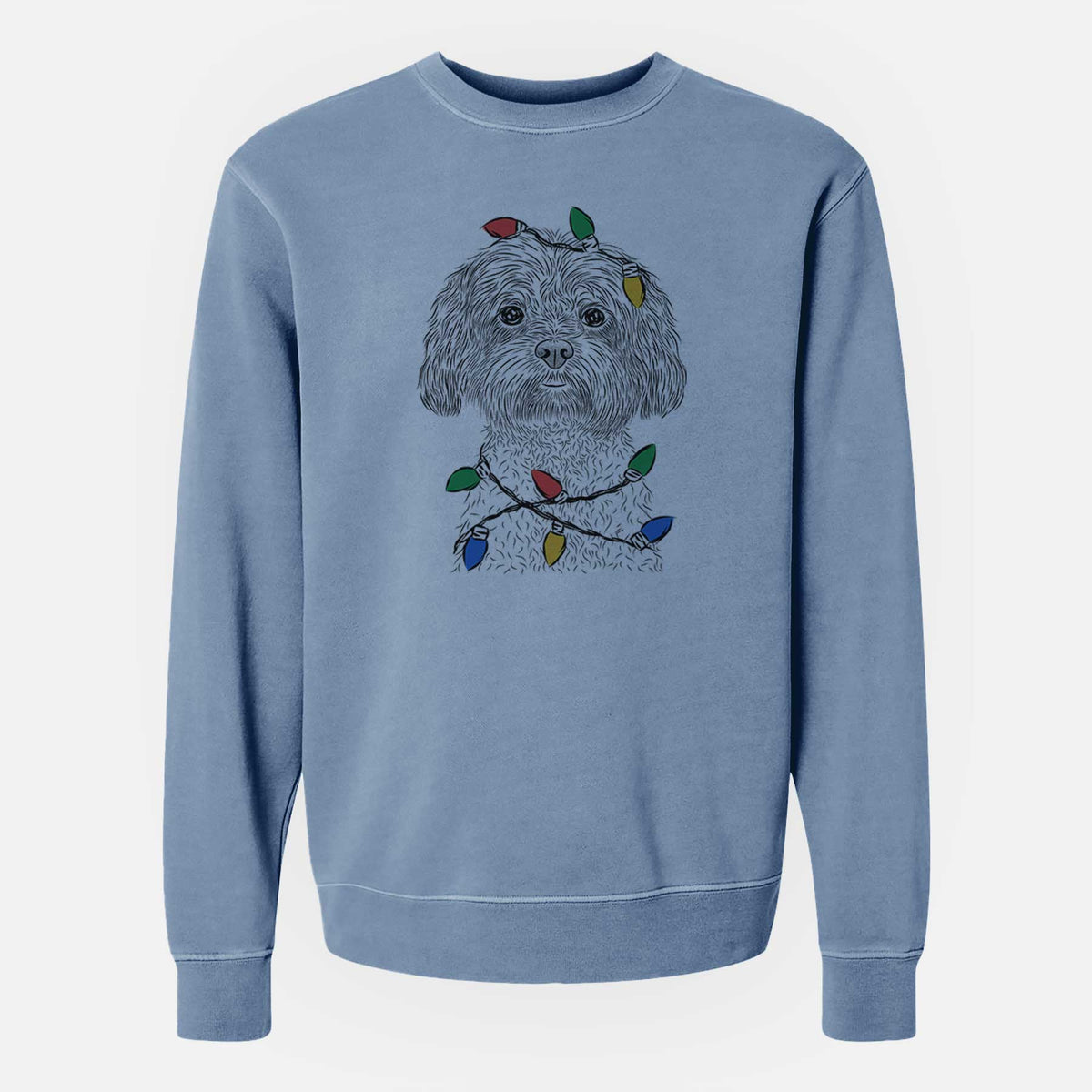 Christmas Lights Lane the Lhasa Apso - Unisex Pigment Dyed Crew Sweatshirt