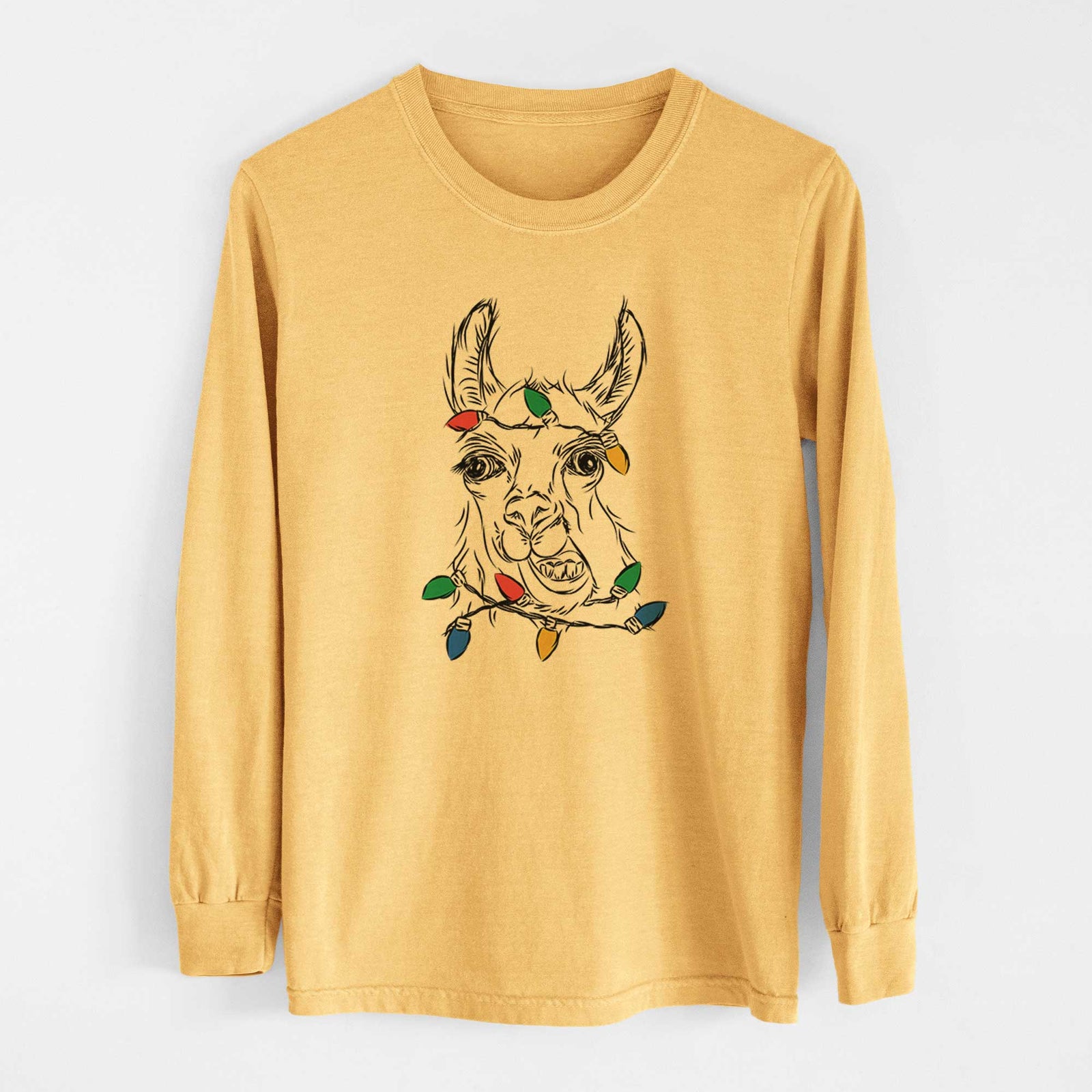 Christmas Lights Larry the Llama - Heavyweight 100% Cotton Long Sleeve