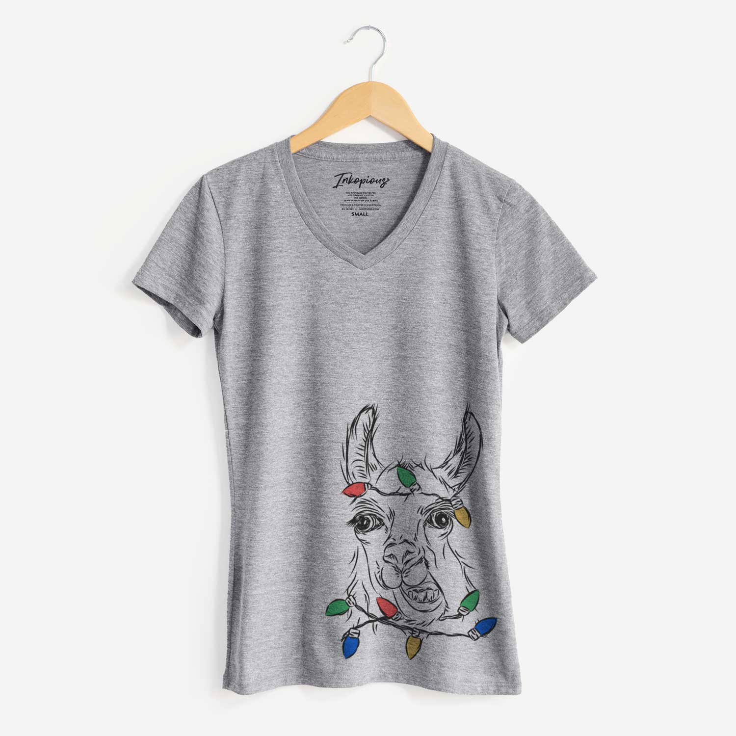 Christmas Lights Larry the Llama - Women's V-neck Shirt