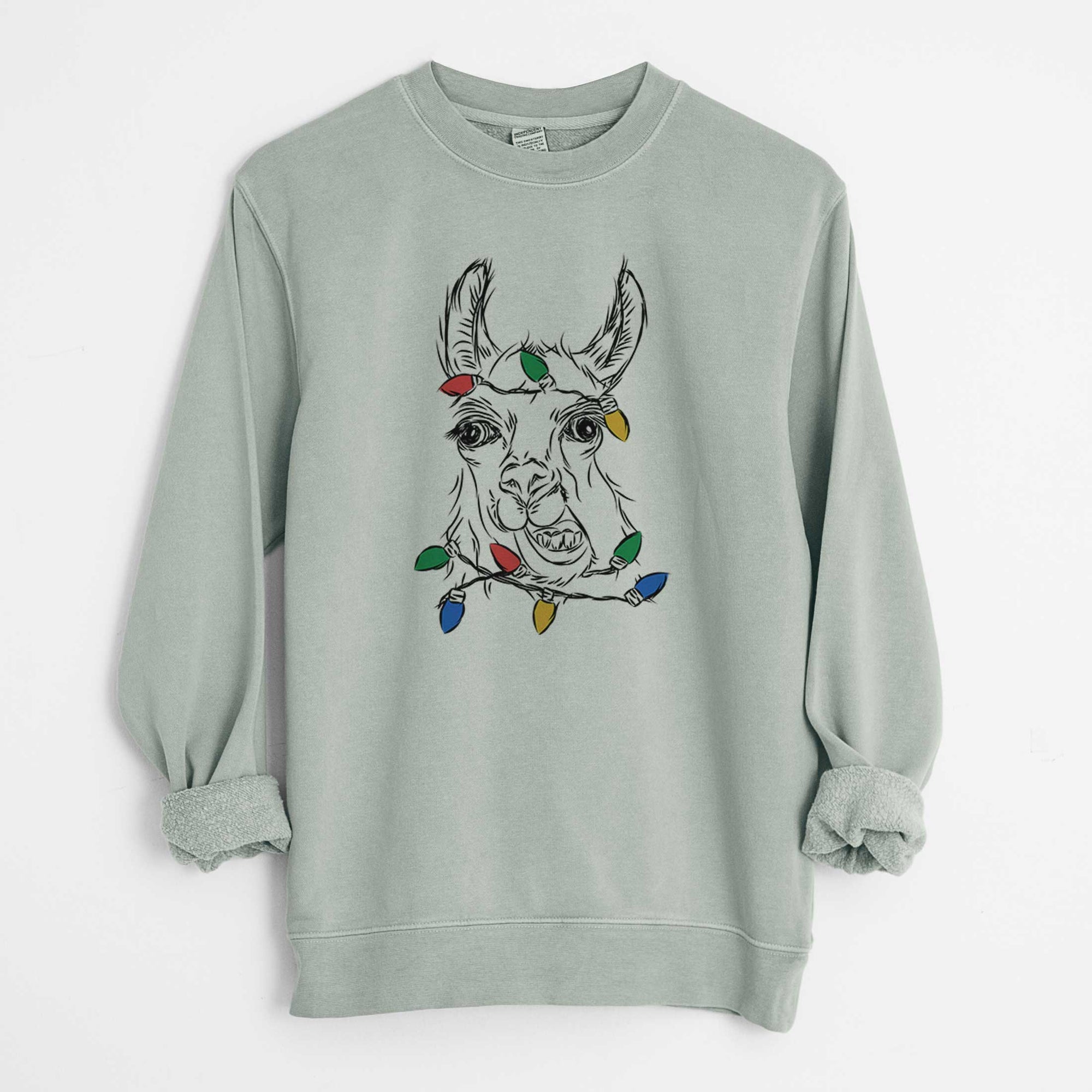 Christmas Lights Larry the Llama - Unisex Pigment Dyed Crew Sweatshirt