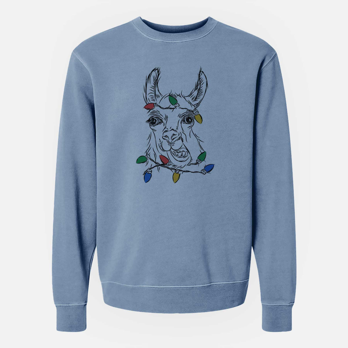 Christmas Lights Larry the Llama - Unisex Pigment Dyed Crew Sweatshirt