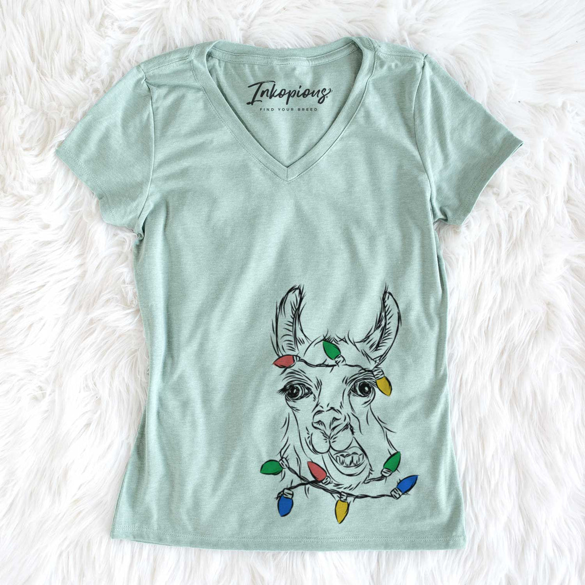 Christmas Lights Larry the Llama - Women&#39;s V-neck Shirt