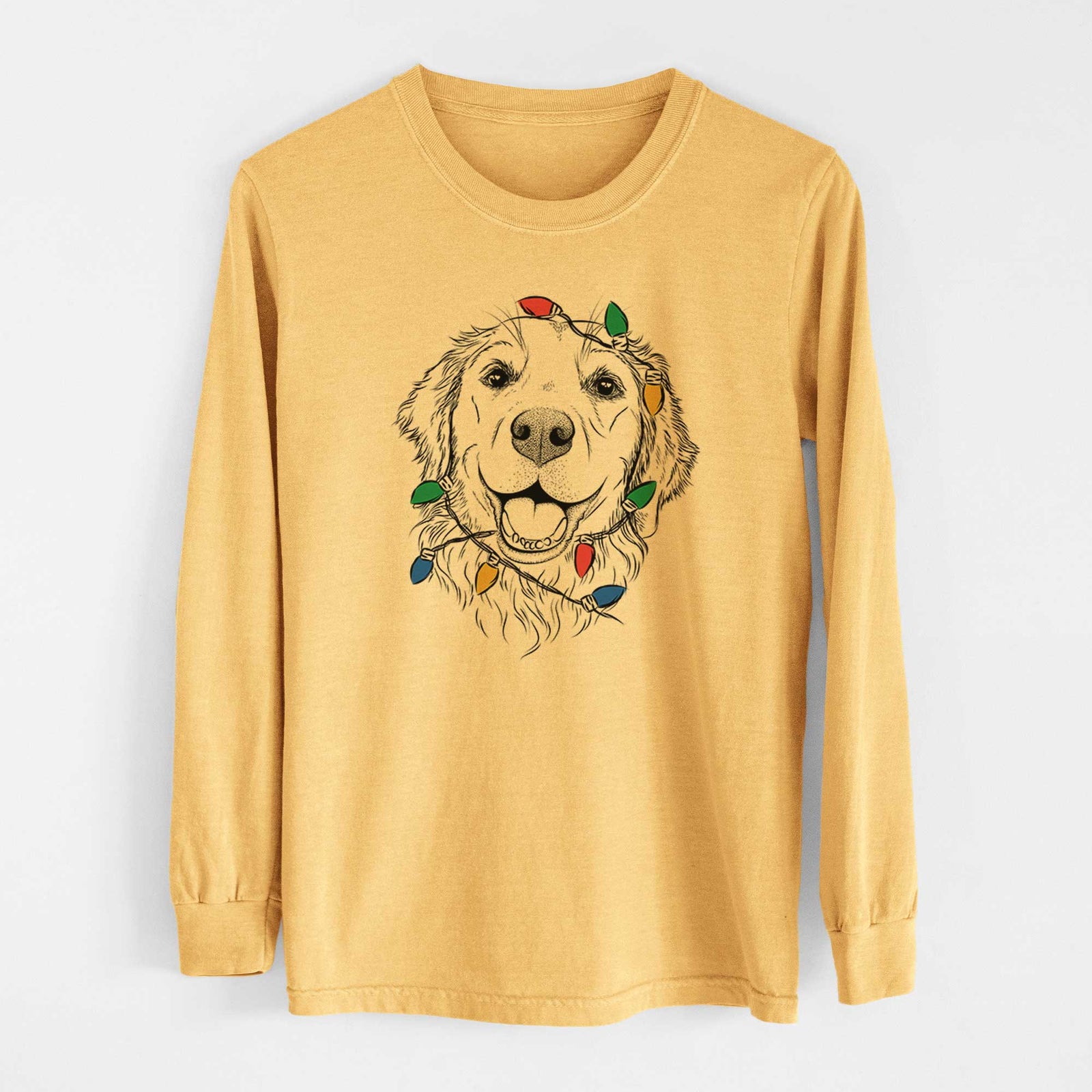Christmas Lights Legend the Golden Retriever - Heavyweight 100% Cotton Long Sleeve