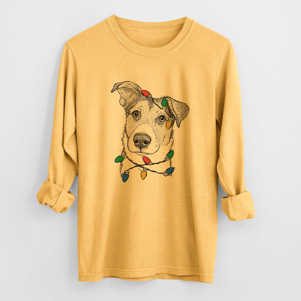 Christmas Lights Leia the Mixed Breed - Heavyweight 100% Cotton Long Sleeve