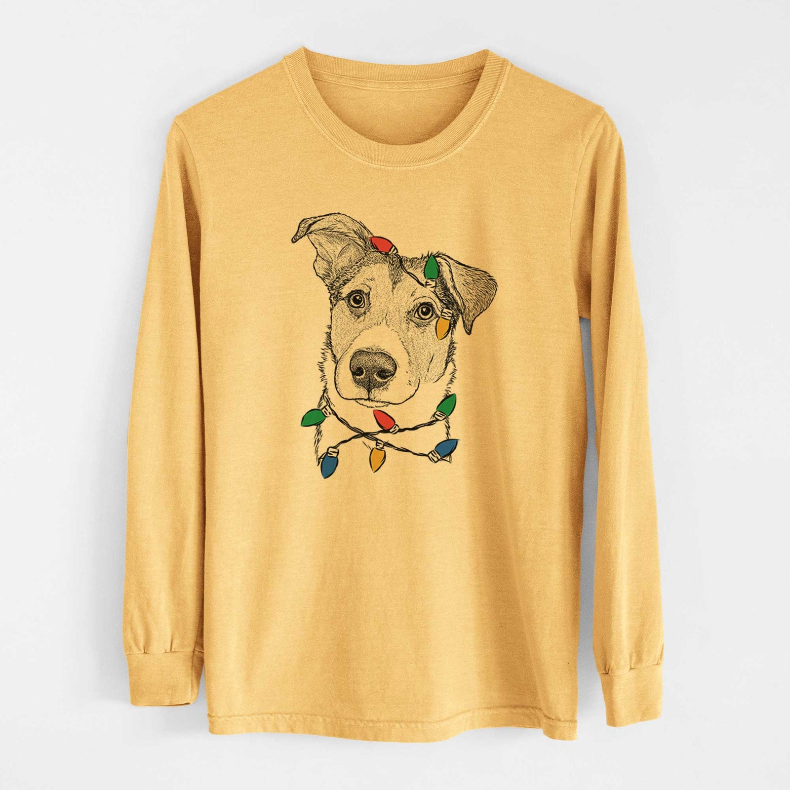 Christmas Lights Leia the Mixed Breed - Heavyweight 100% Cotton Long Sleeve
