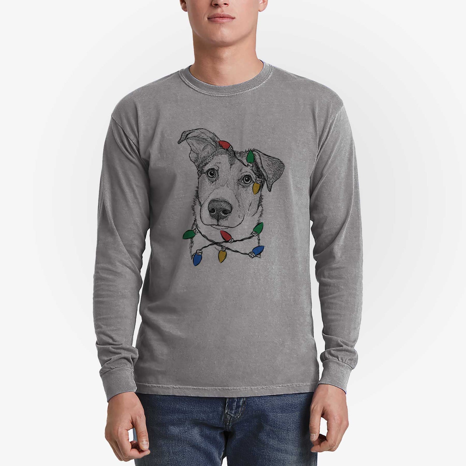 Christmas Lights Leia the Mixed Breed - Heavyweight 100% Cotton Long Sleeve