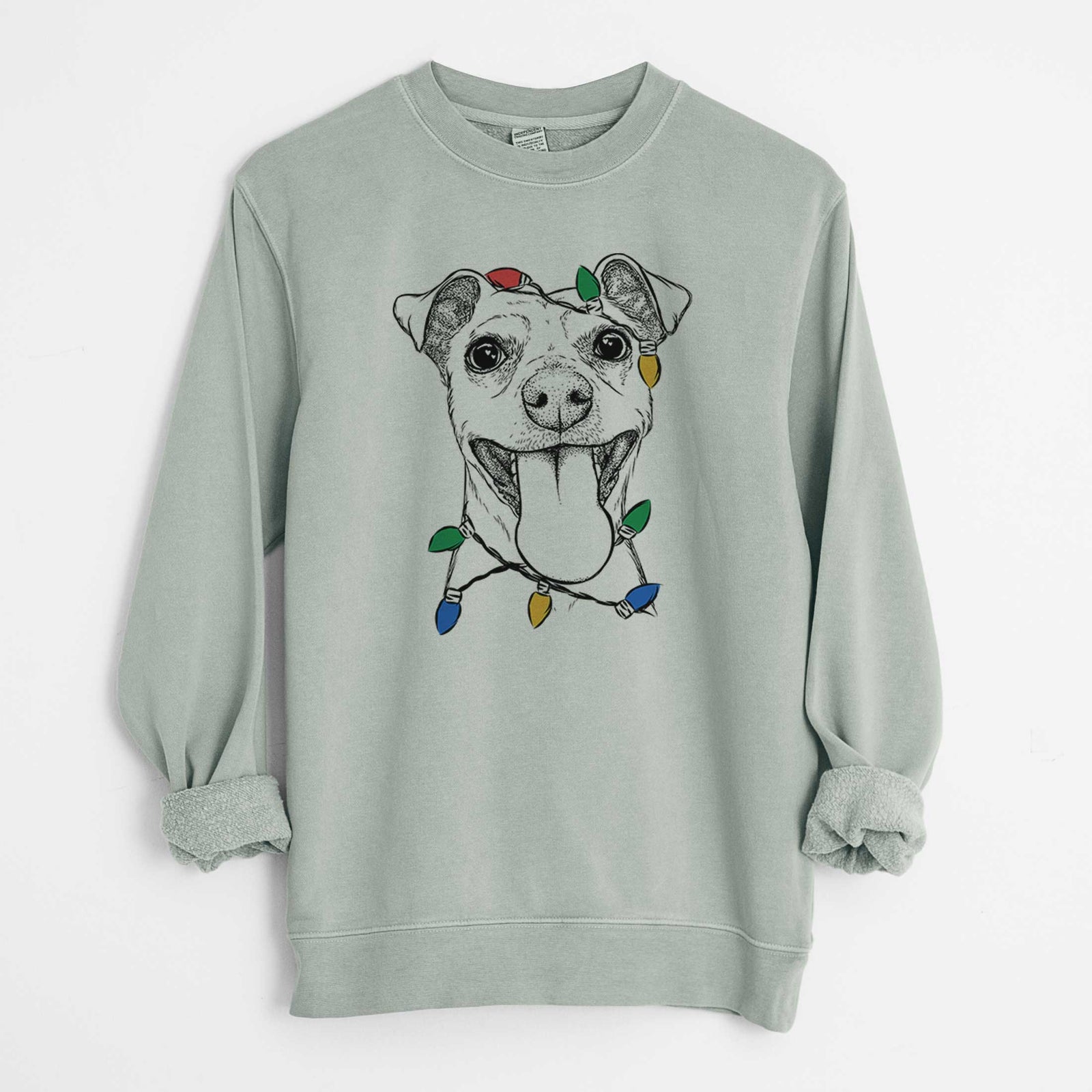 Christmas Lights Lemmie the Mixed Breed - Unisex Pigment Dyed Crew Sweatshirt
