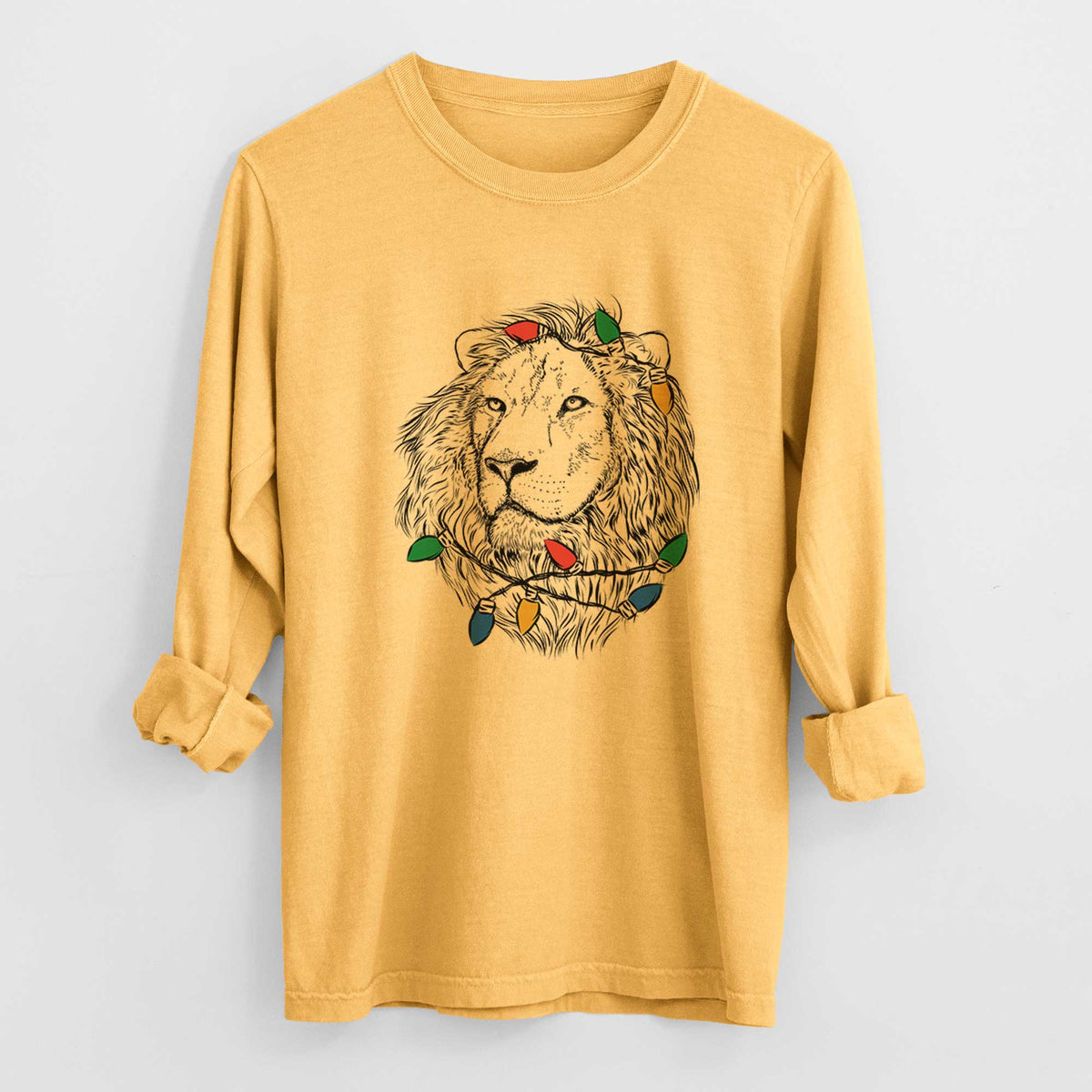 Christmas Lights Lenny the Lion - Heavyweight 100% Cotton Long Sleeve