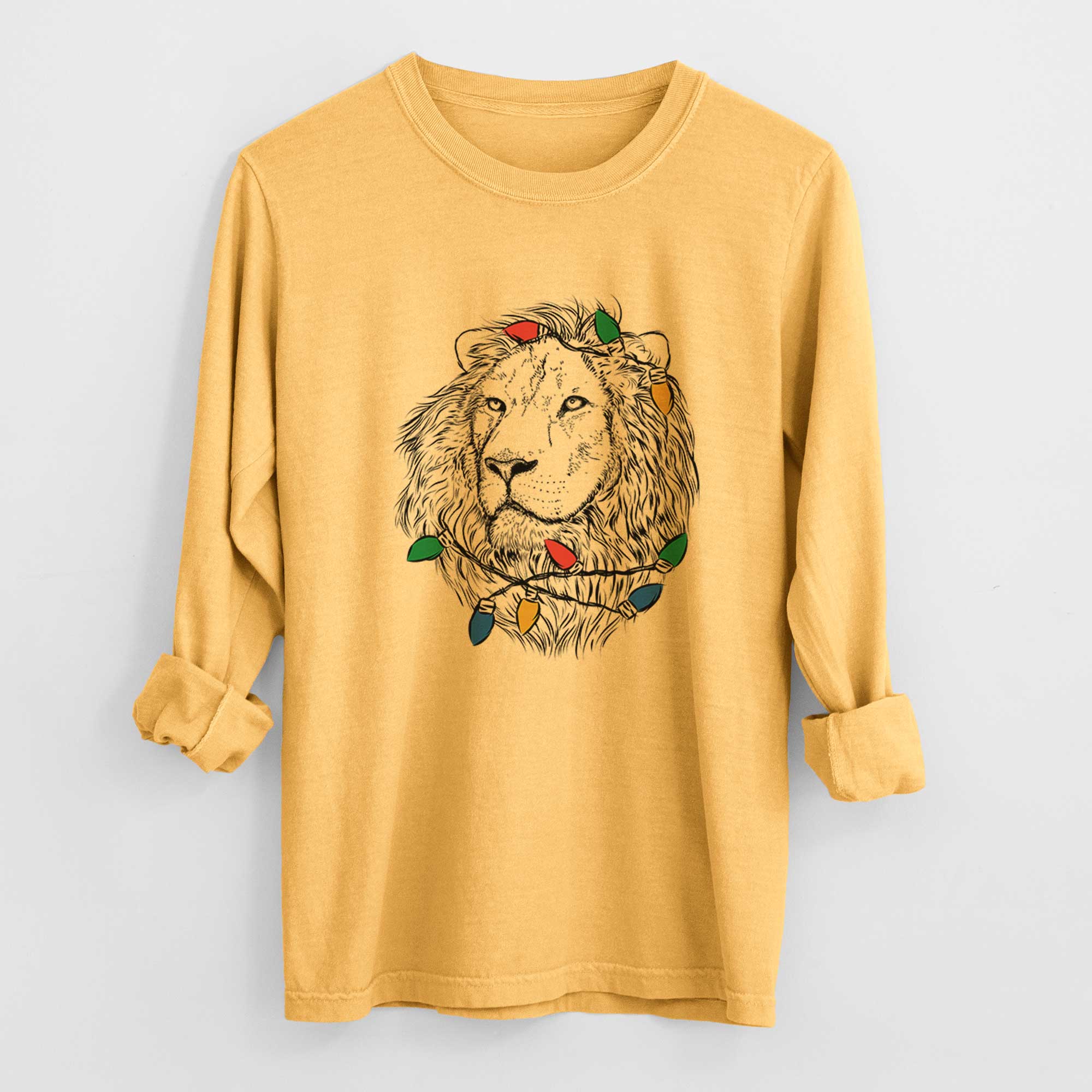 Christmas Lights Lenny the Lion - Heavyweight 100% Cotton Long Sleeve