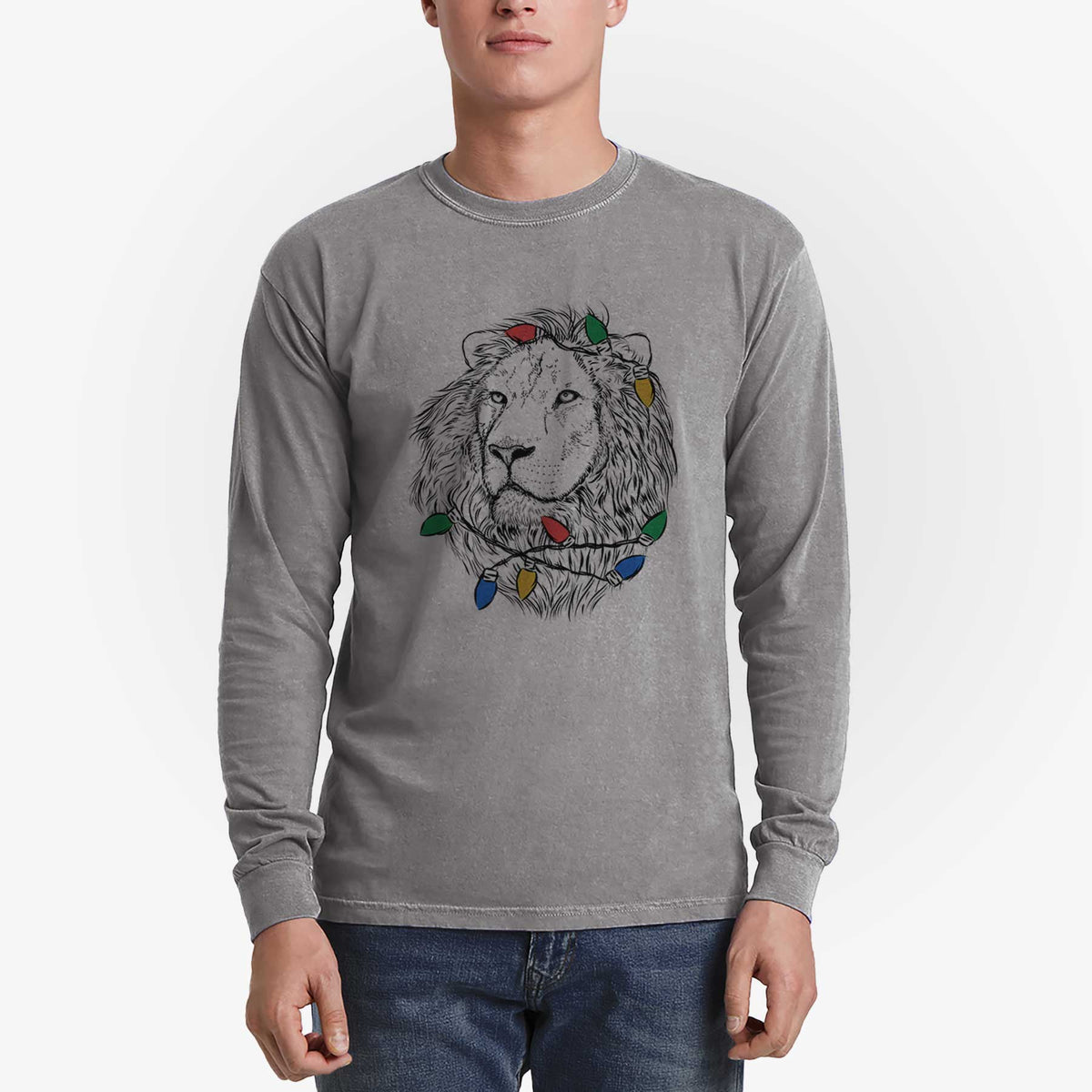 Christmas Lights Lenny the Lion - Heavyweight 100% Cotton Long Sleeve