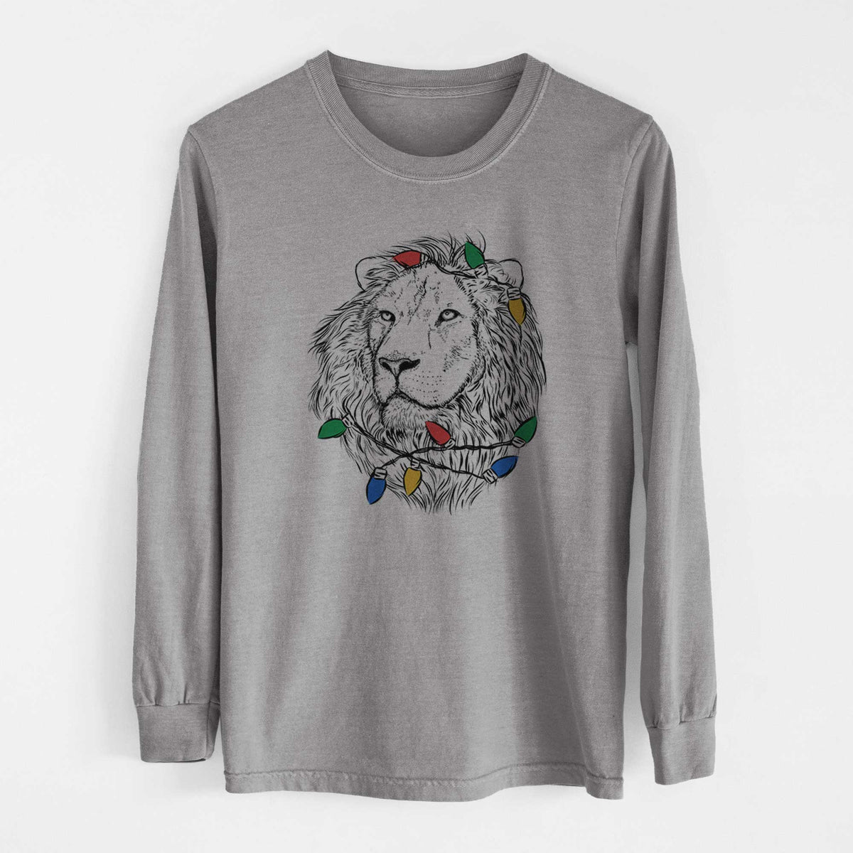 Christmas Lights Lenny the Lion - Heavyweight 100% Cotton Long Sleeve
