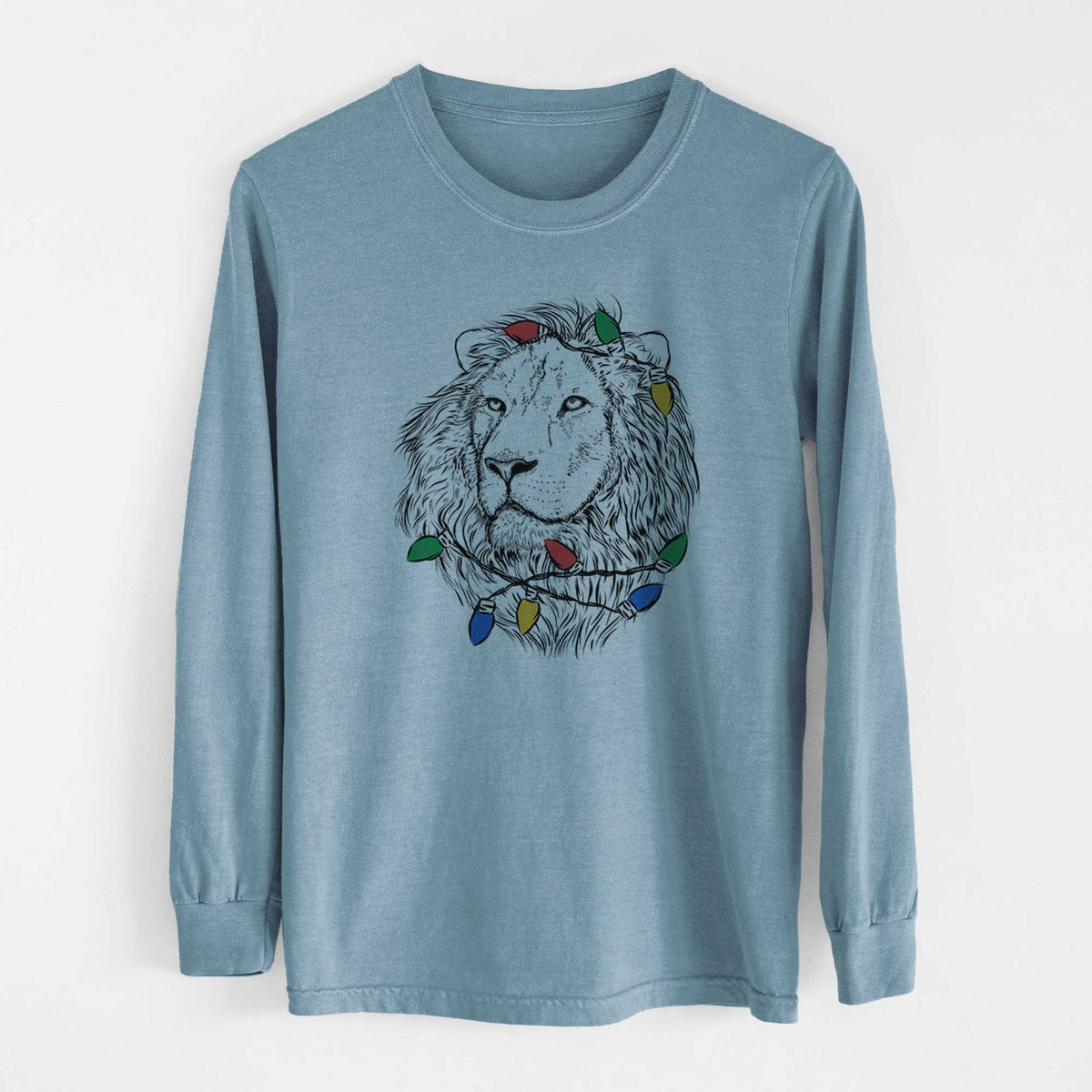 Christmas Lights Lenny the Lion - Heavyweight 100% Cotton Long Sleeve