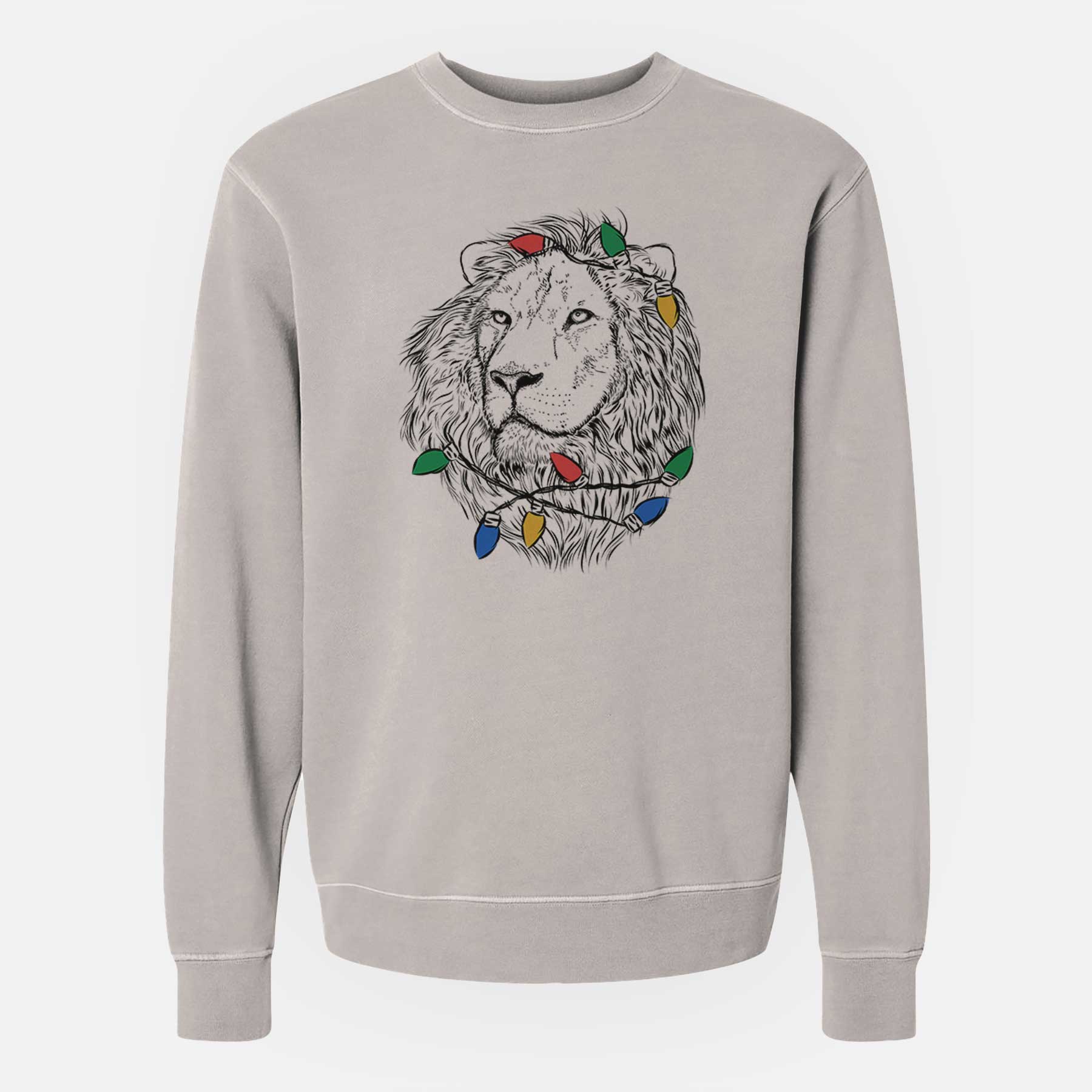 Christmas Lights Lenny the Lion - Unisex Pigment Dyed Crew Sweatshirt