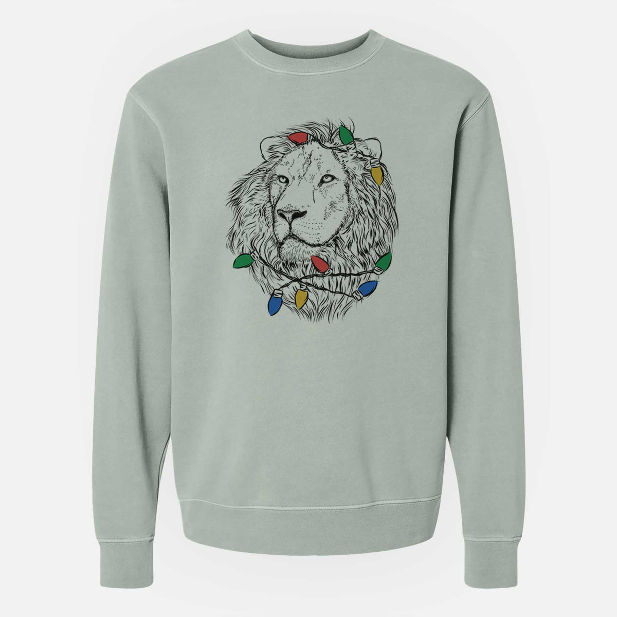 Christmas Lights Lenny the Lion - Unisex Pigment Dyed Crew Sweatshirt