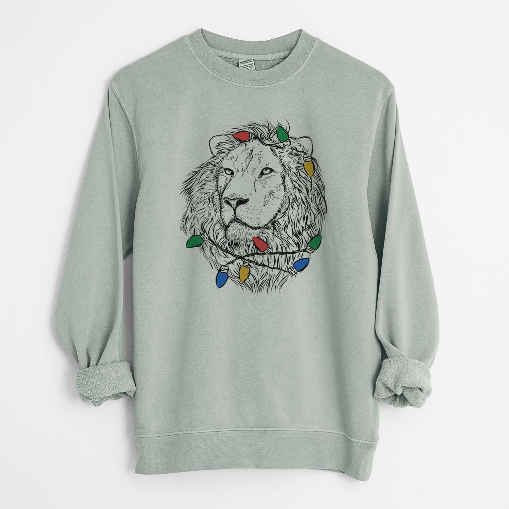 Christmas Lights Lenny the Lion - Unisex Pigment Dyed Crew Sweatshirt