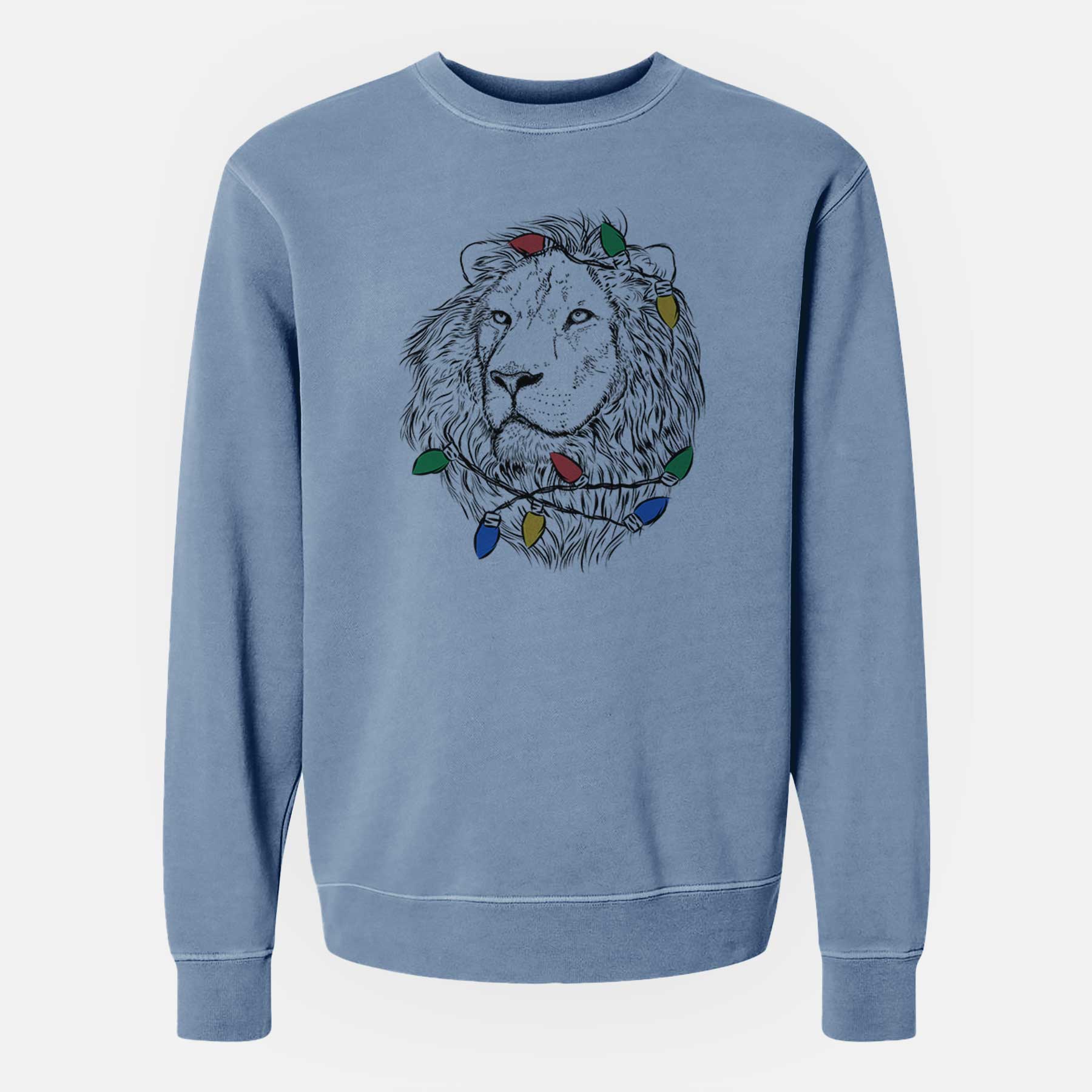 Christmas Lights Lenny the Lion - Unisex Pigment Dyed Crew Sweatshirt