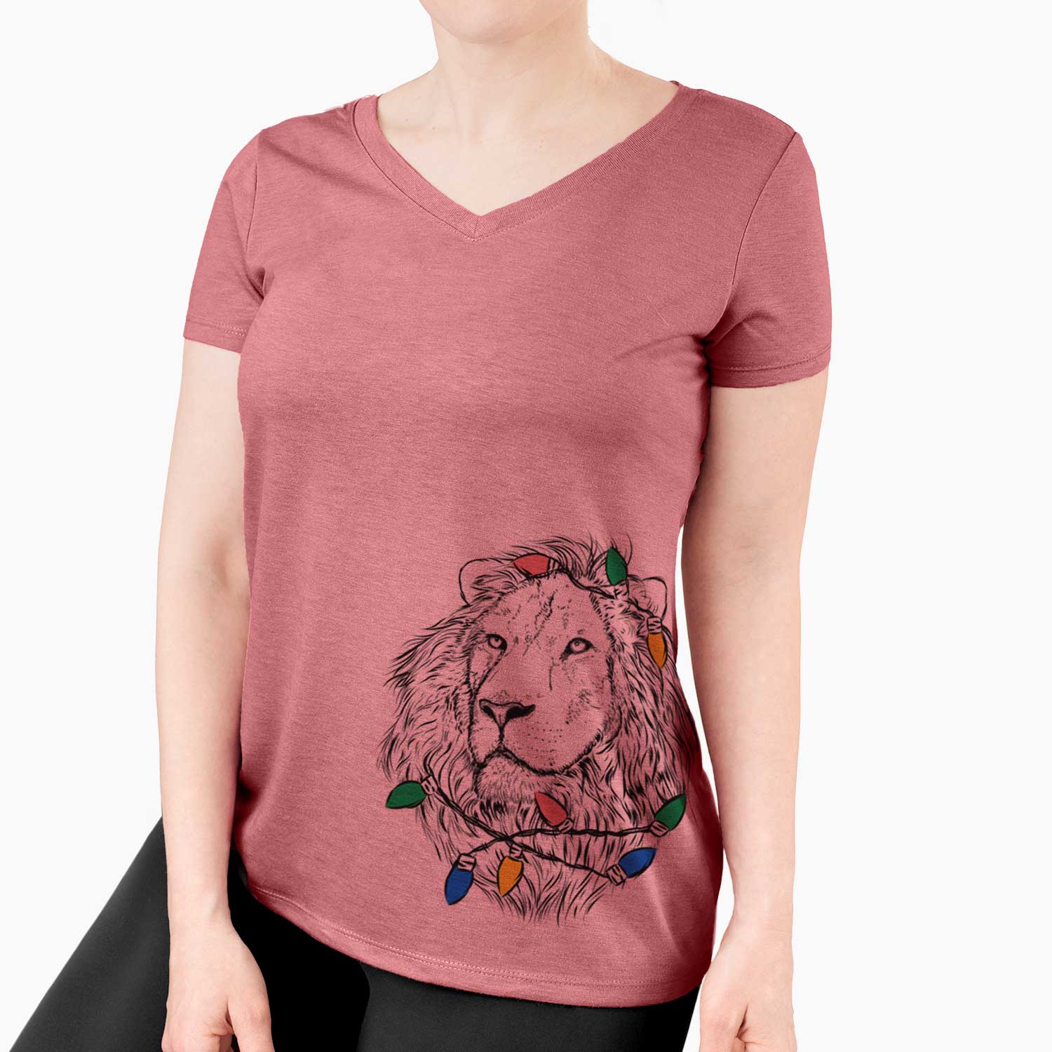 Christmas Lights Lenny the Lion - Women's V-neck Shirt