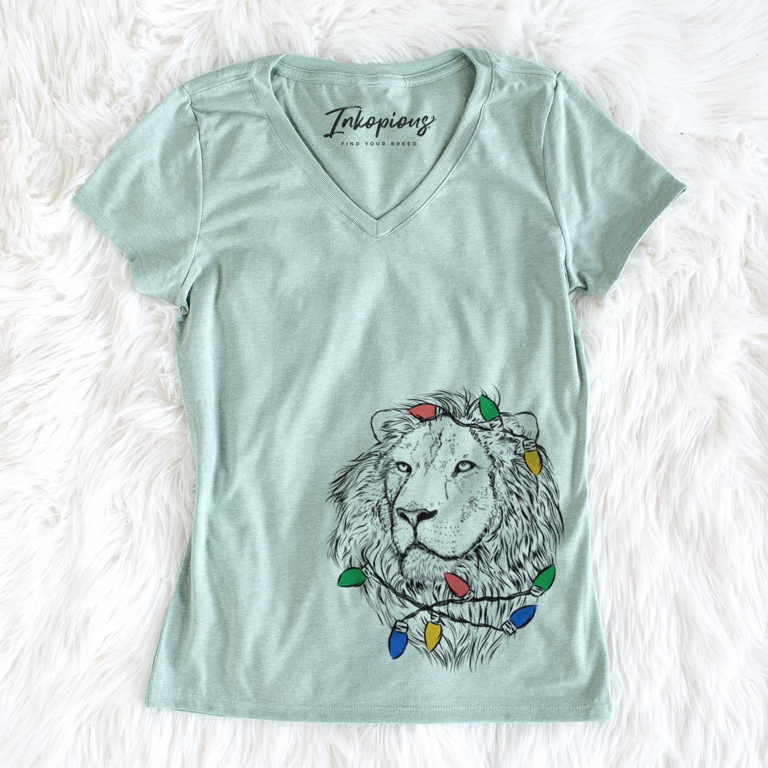 Christmas Lights Lenny the Lion - Women's V-neck Shirt