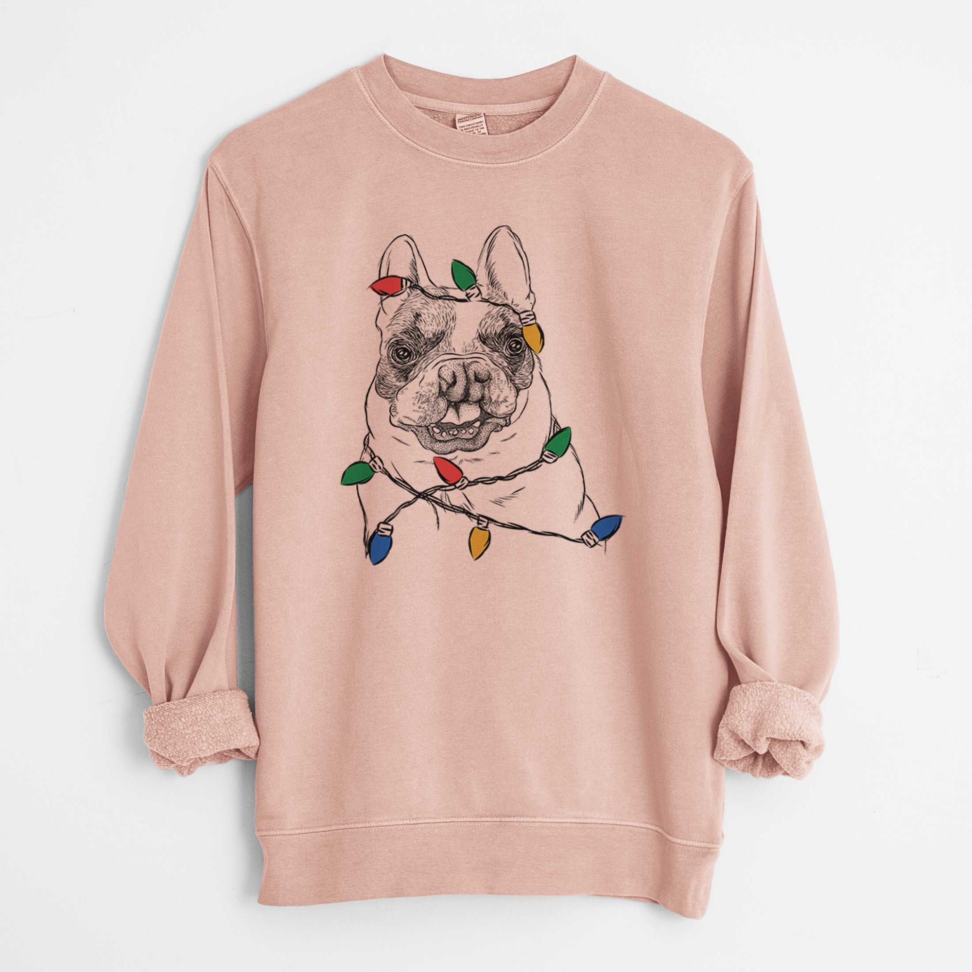 Christmas Lights Lentil the French Bulldog - Unisex Pigment Dyed Crew Sweatshirt