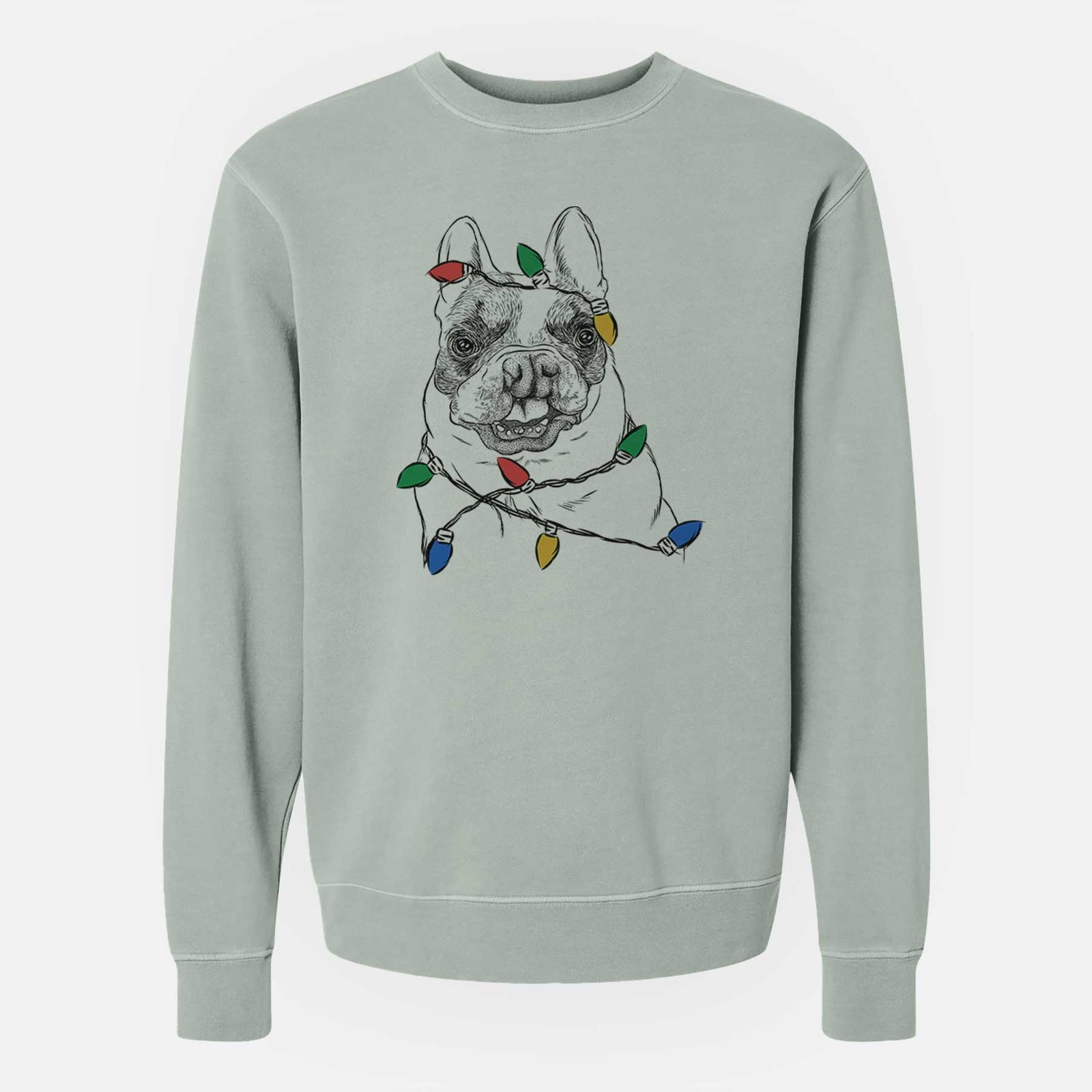 Christmas Lights Lentil the French Bulldog - Unisex Pigment Dyed Crew Sweatshirt