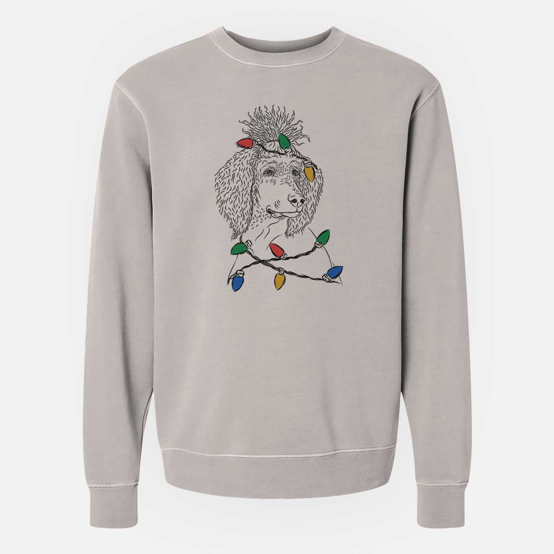 Christmas Lights Leo the Poodle - Unisex Pigment Dyed Crew Sweatshirt