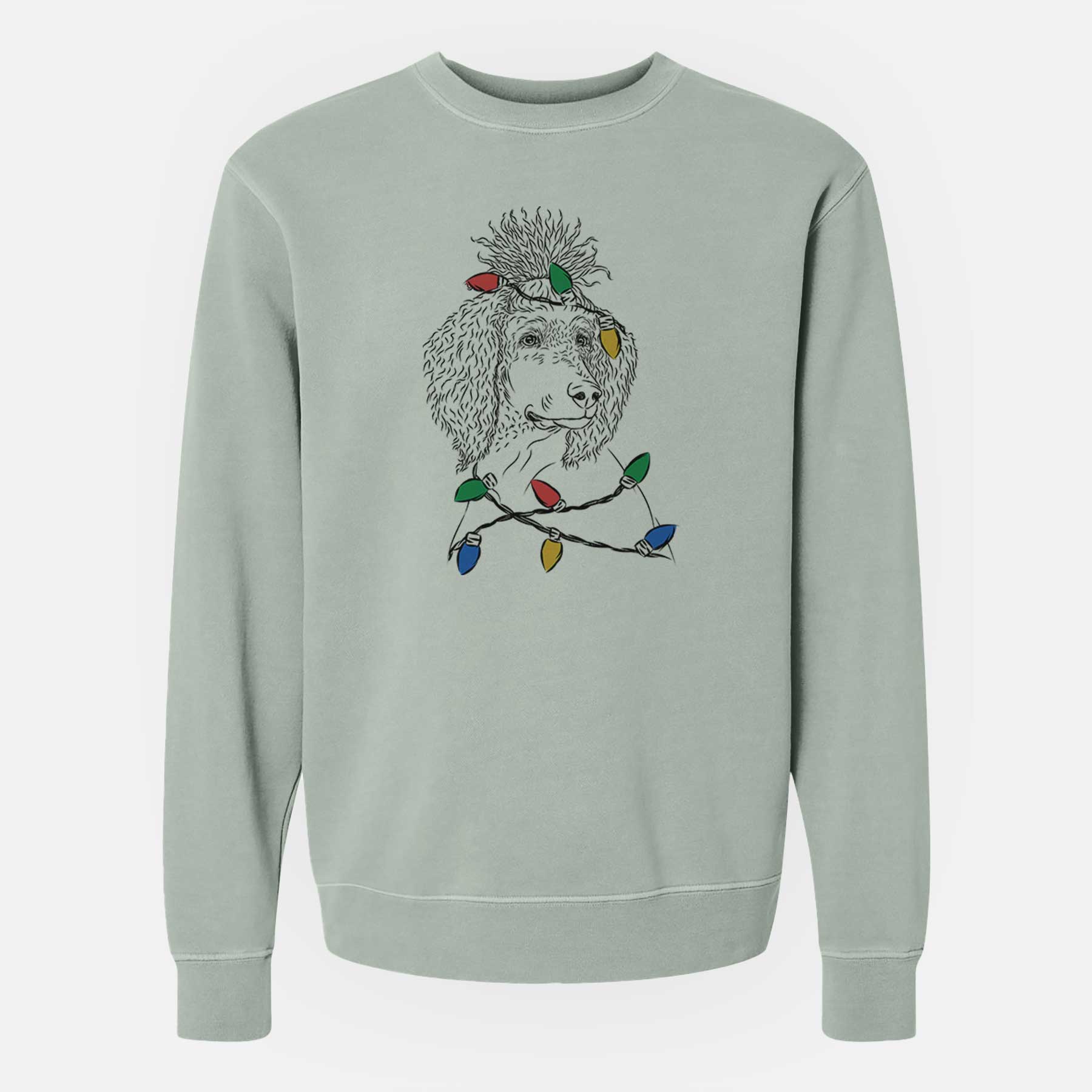 Christmas Lights Leo the Poodle - Unisex Pigment Dyed Crew Sweatshirt