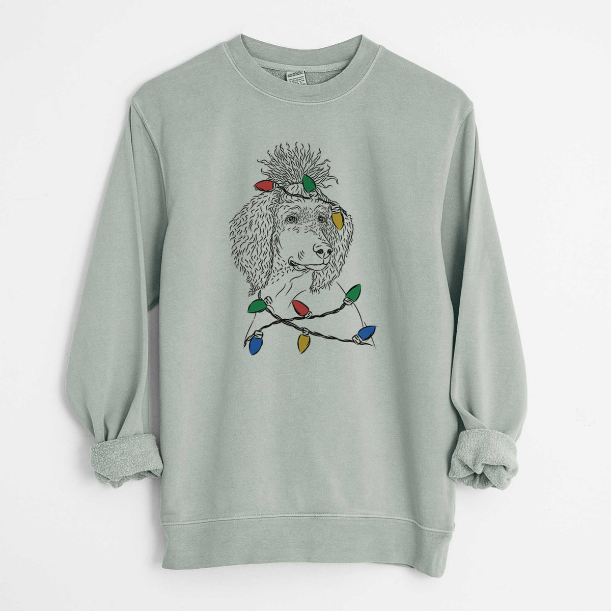 Christmas Lights Leo the Poodle - Unisex Pigment Dyed Crew Sweatshirt