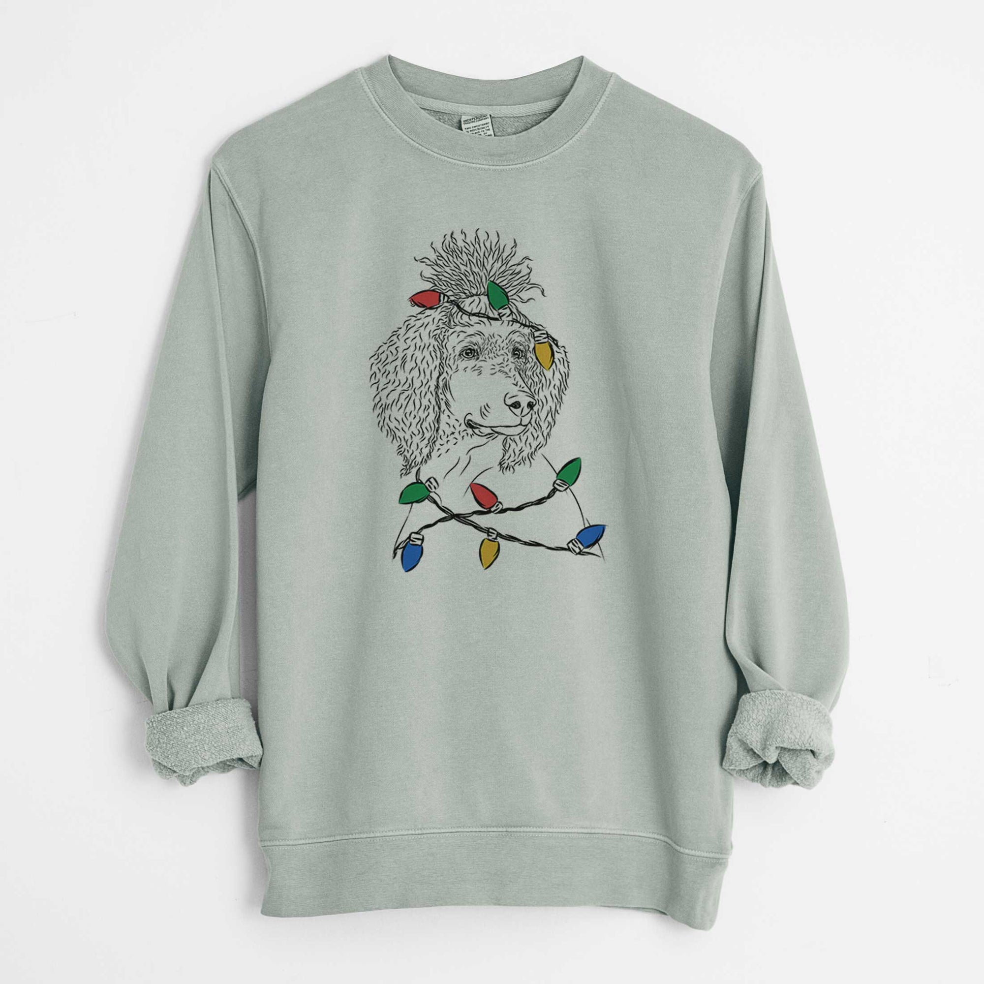 Christmas Lights Leo the Poodle - Unisex Pigment Dyed Crew Sweatshirt