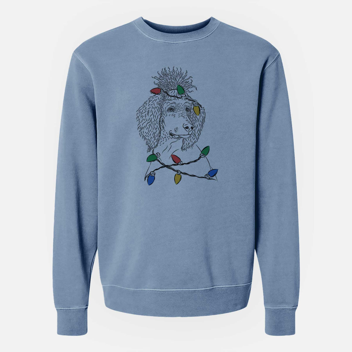 Christmas Lights Leo the Poodle - Unisex Pigment Dyed Crew Sweatshirt