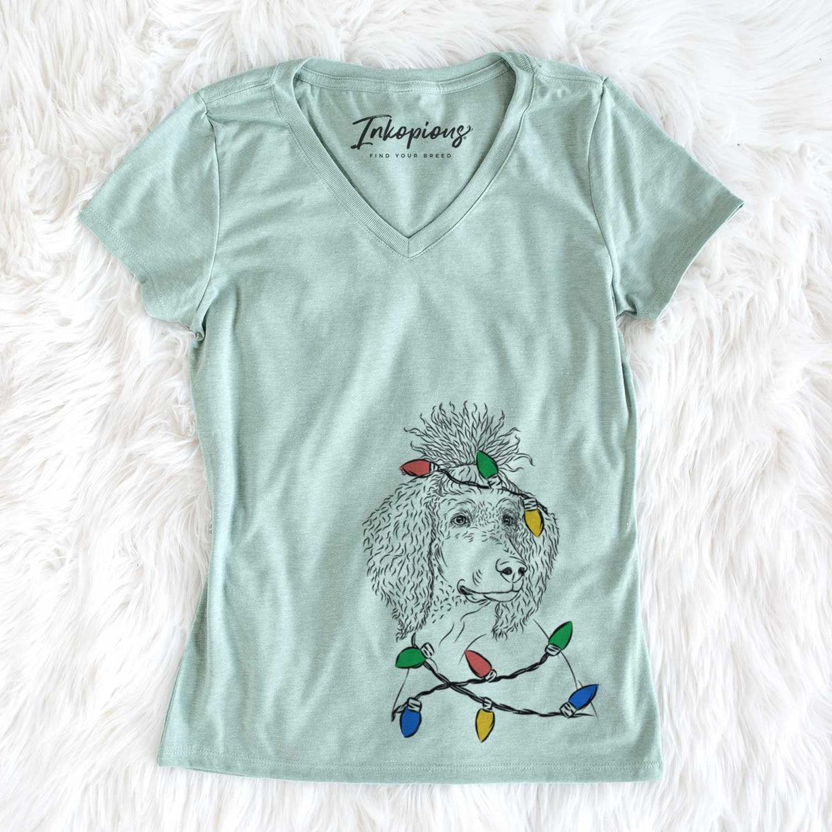 Christmas Lights Leo the Poodle - Women&#39;s V-neck Shirt