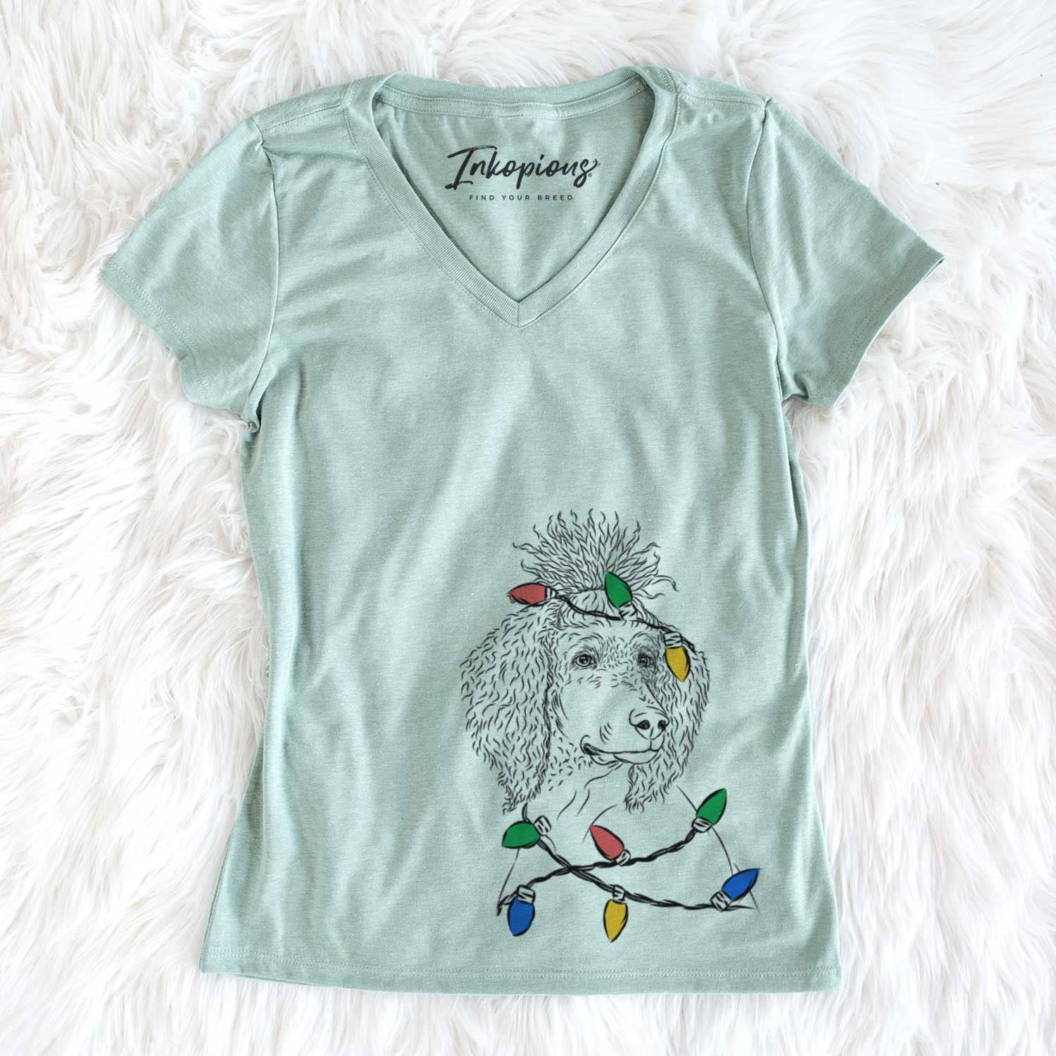 Christmas Lights Leo the Poodle - Women's V-neck Shirt