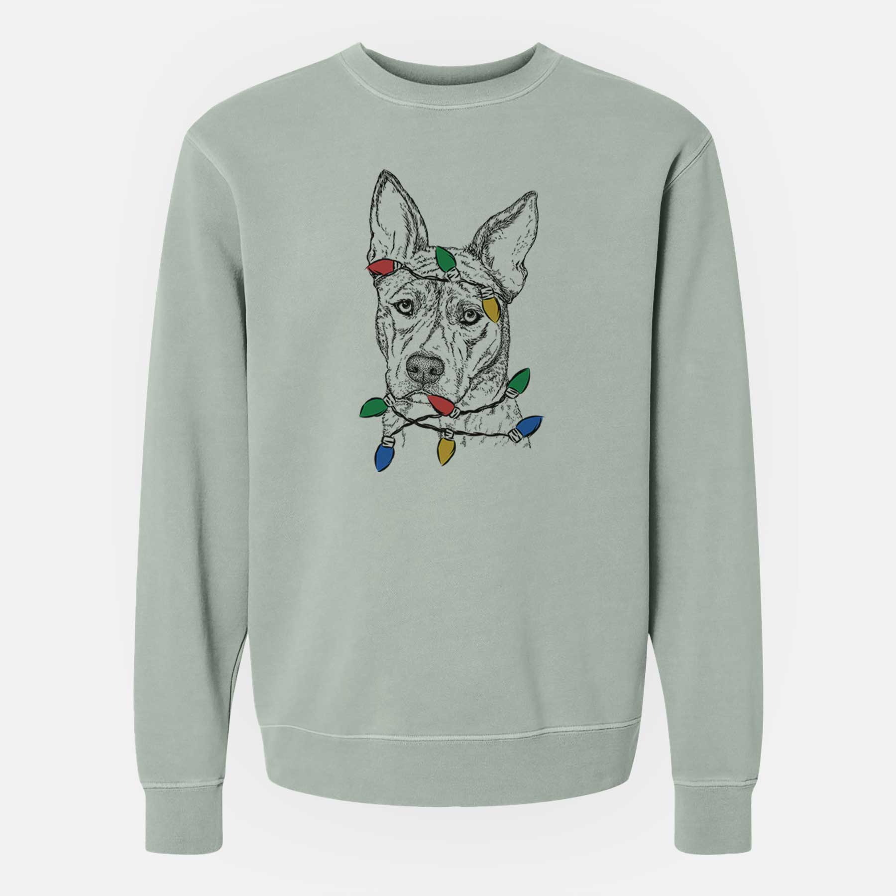 Christmas Lights Leo the Ibizan Hound Bull Mastiff Mix - Unisex Pigment Dyed Crew Sweatshirt