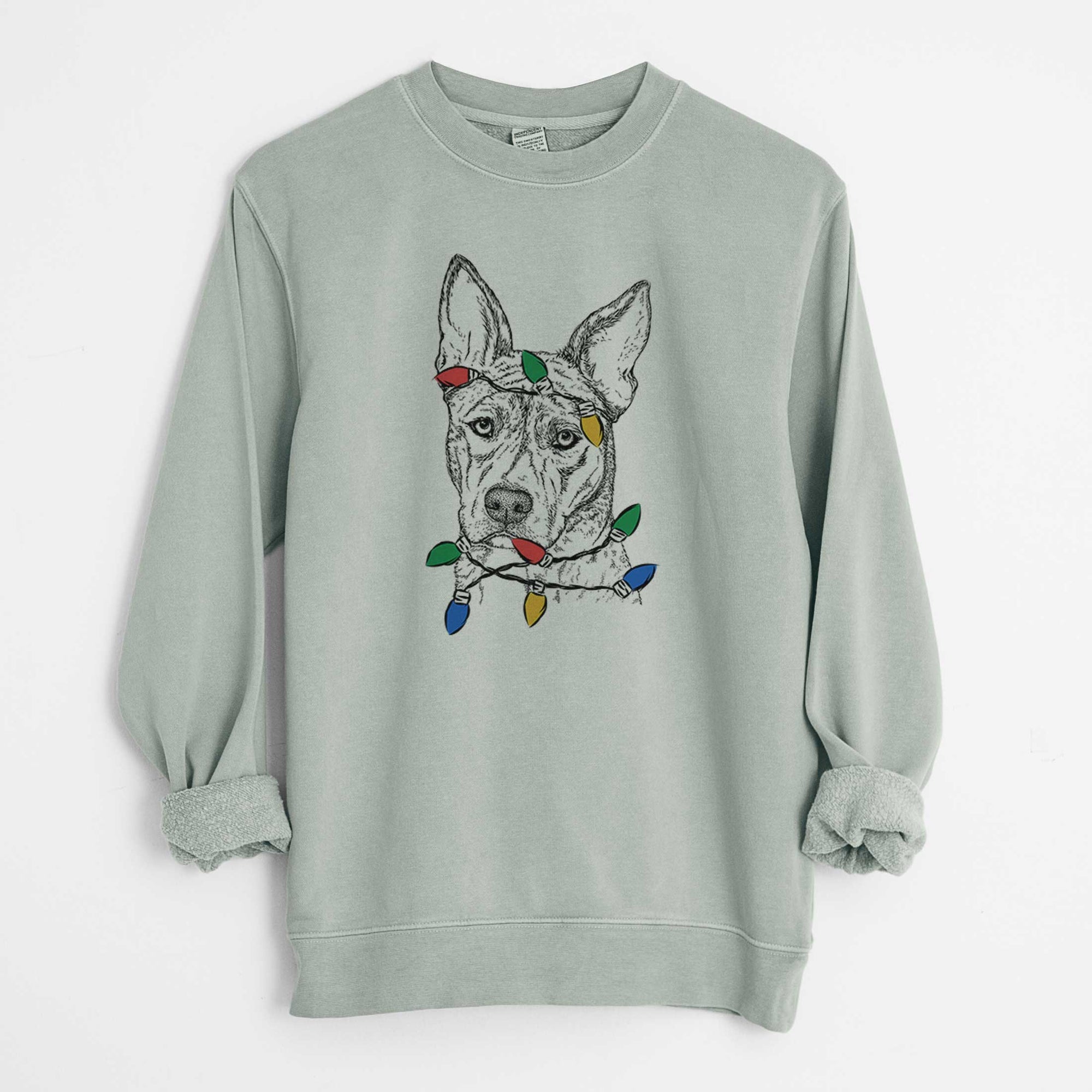 Christmas Lights Leo the Ibizan Hound Bull Mastiff Mix - Unisex Pigment Dyed Crew Sweatshirt