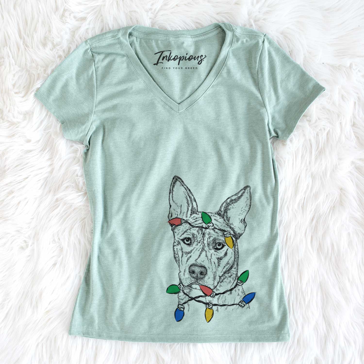 Christmas Lights Leo the Ibizan Hound Bull Mastiff Mix - Women's V-neck Shirt